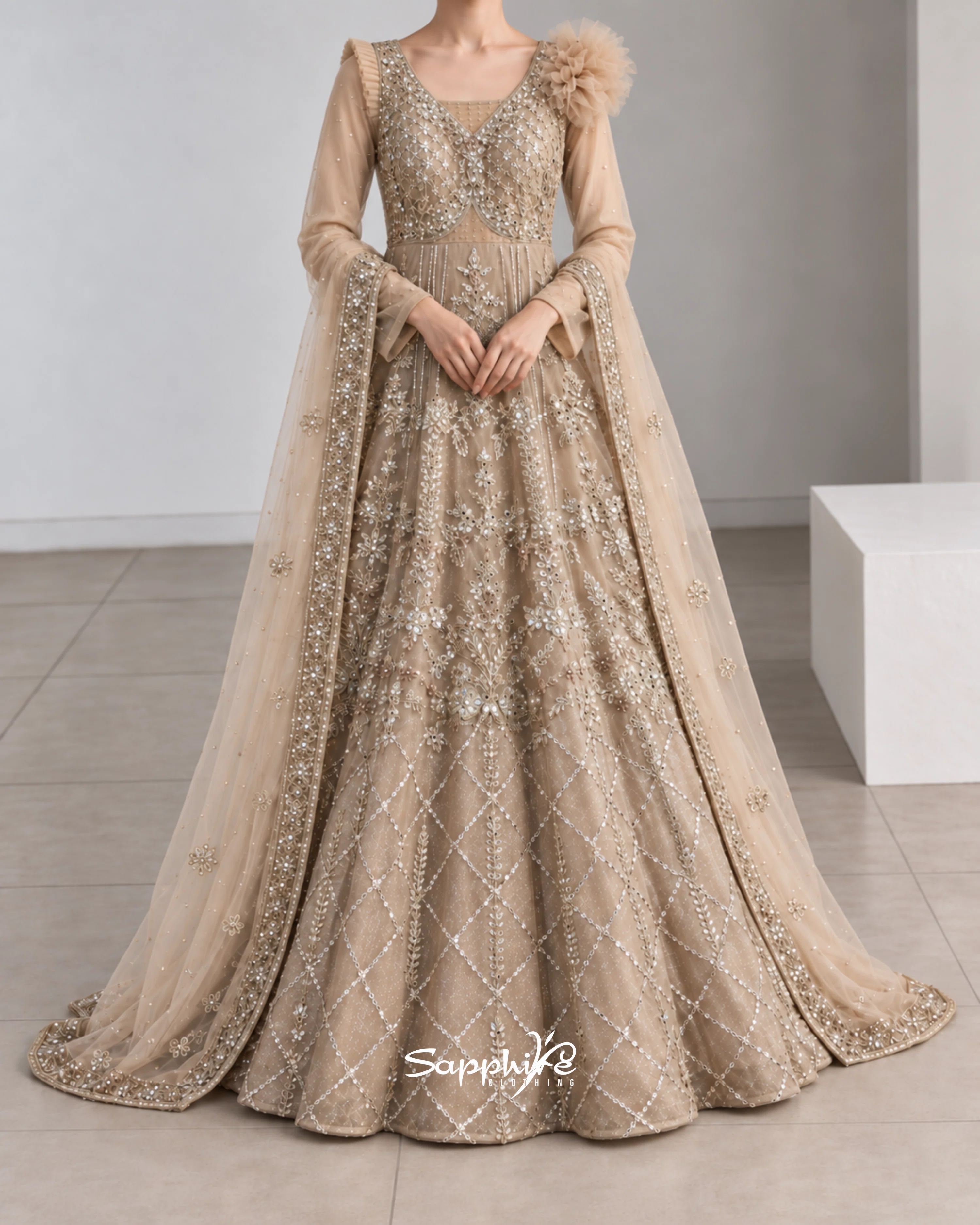 Champagne Seraphina Embellished Bridal Gown Set detail 1
