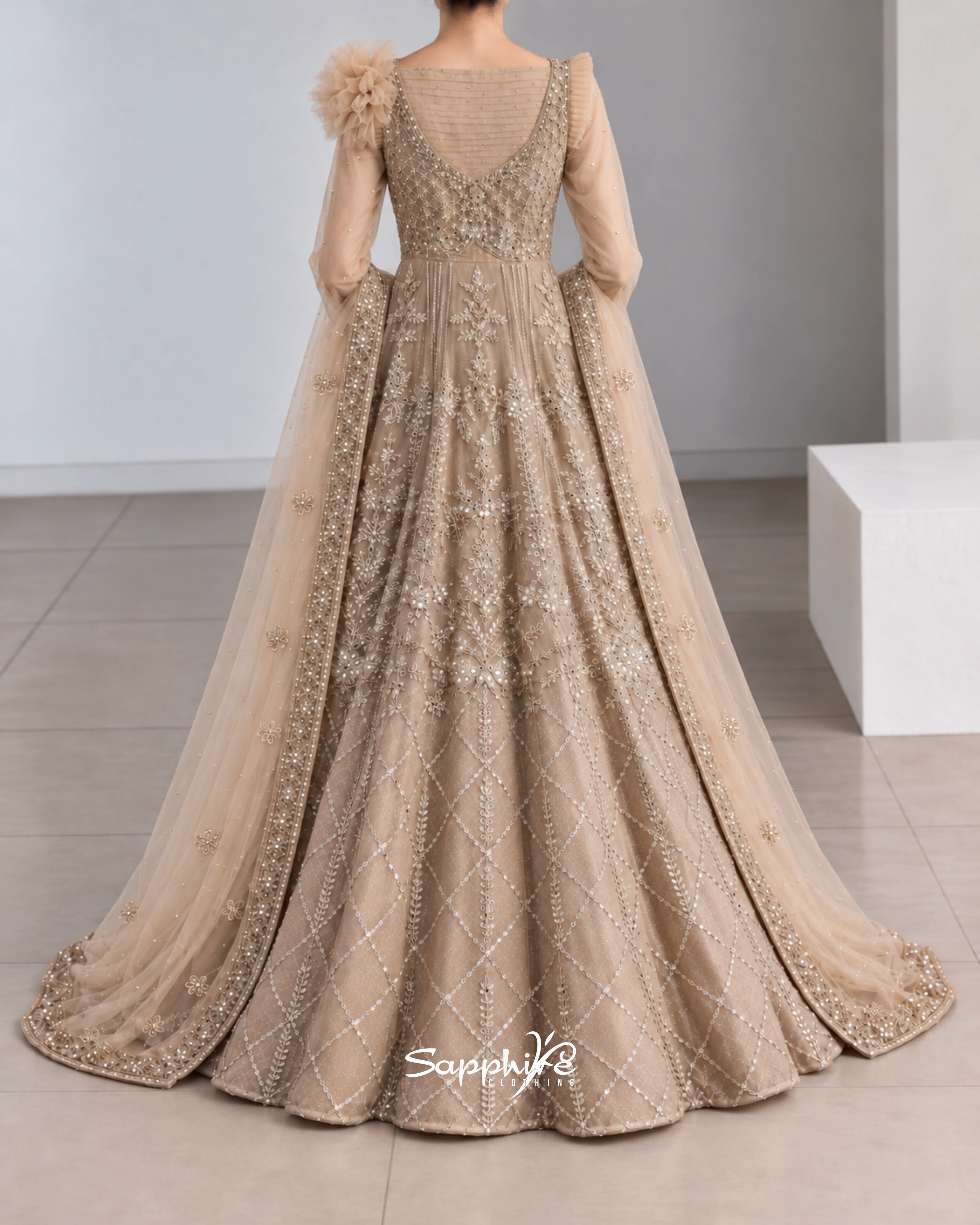 Champagne Seraphina Embellished Bridal Gown Set detail 2