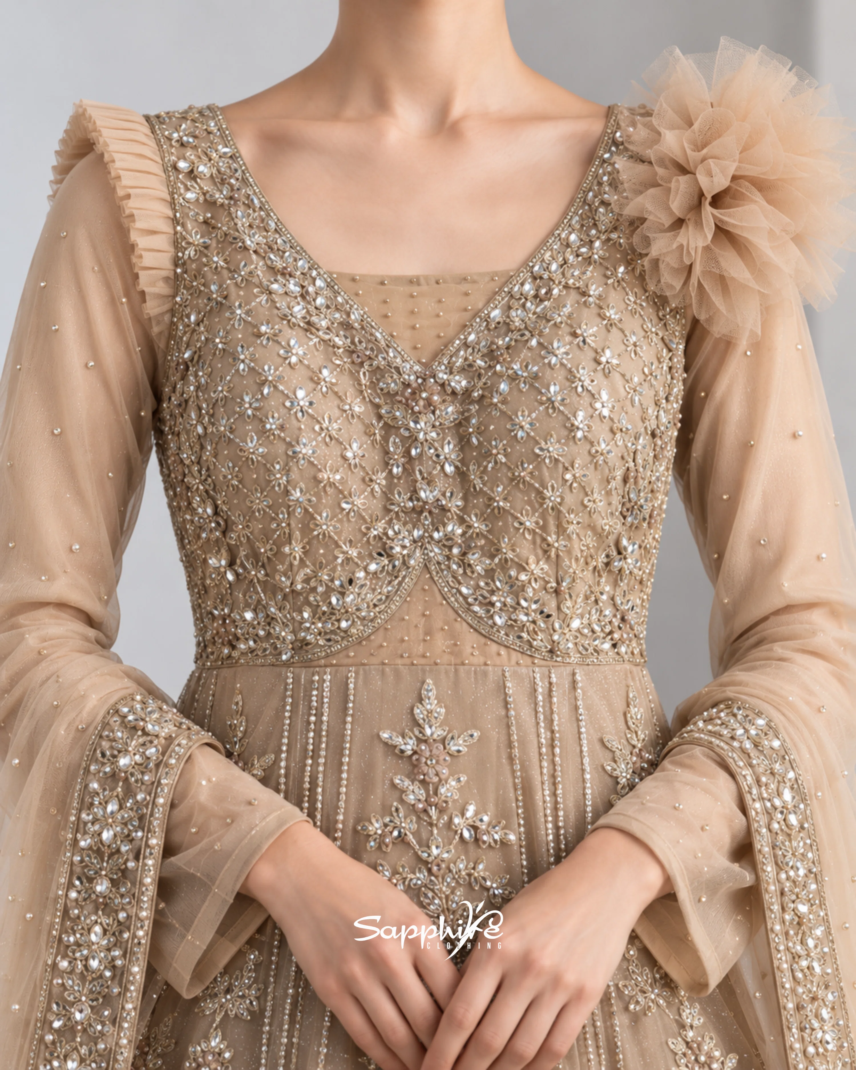 Champagne Seraphina Embellished Bridal Gown Set detail 4