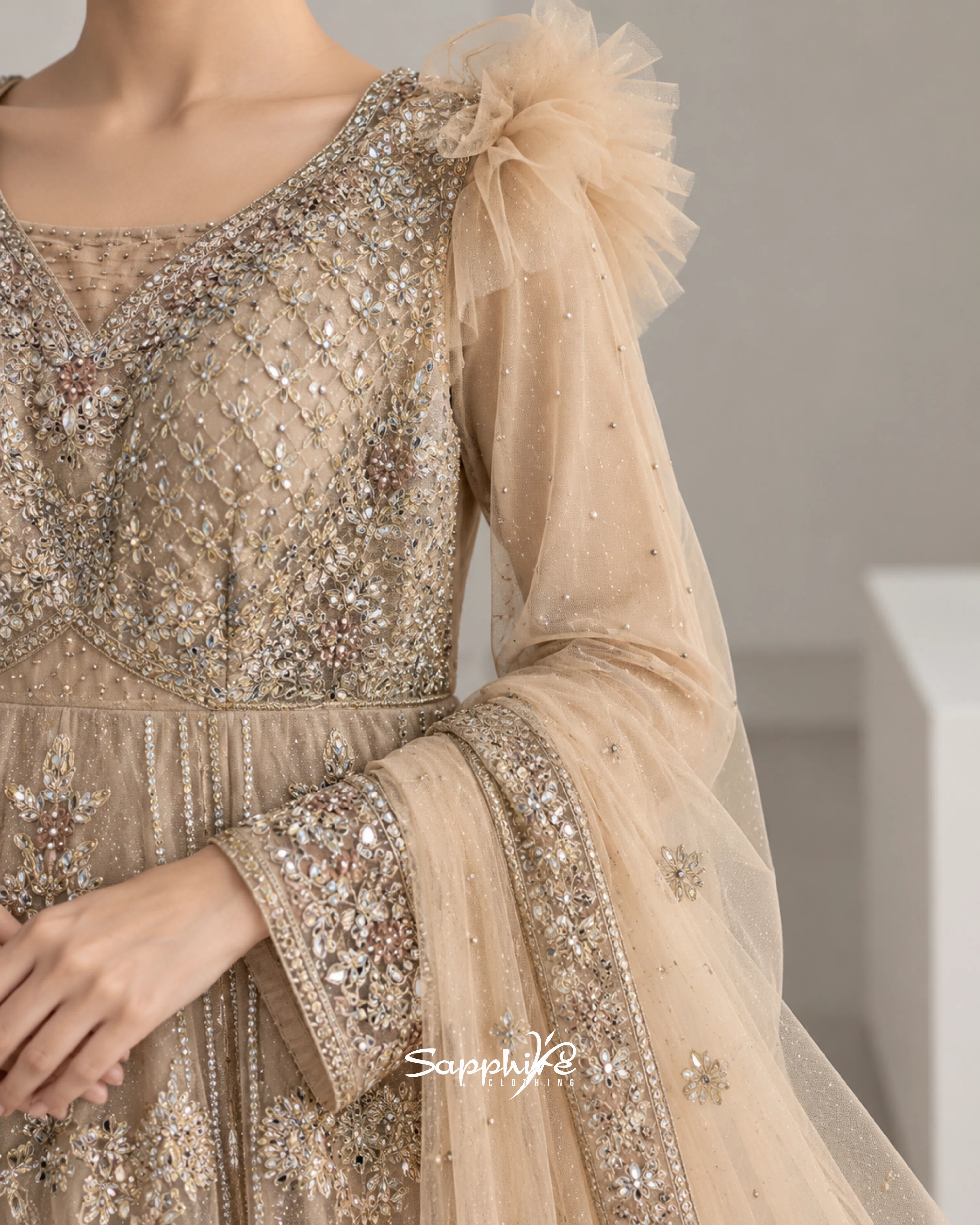 Champagne Seraphina Embellished Bridal Gown Set detail 5