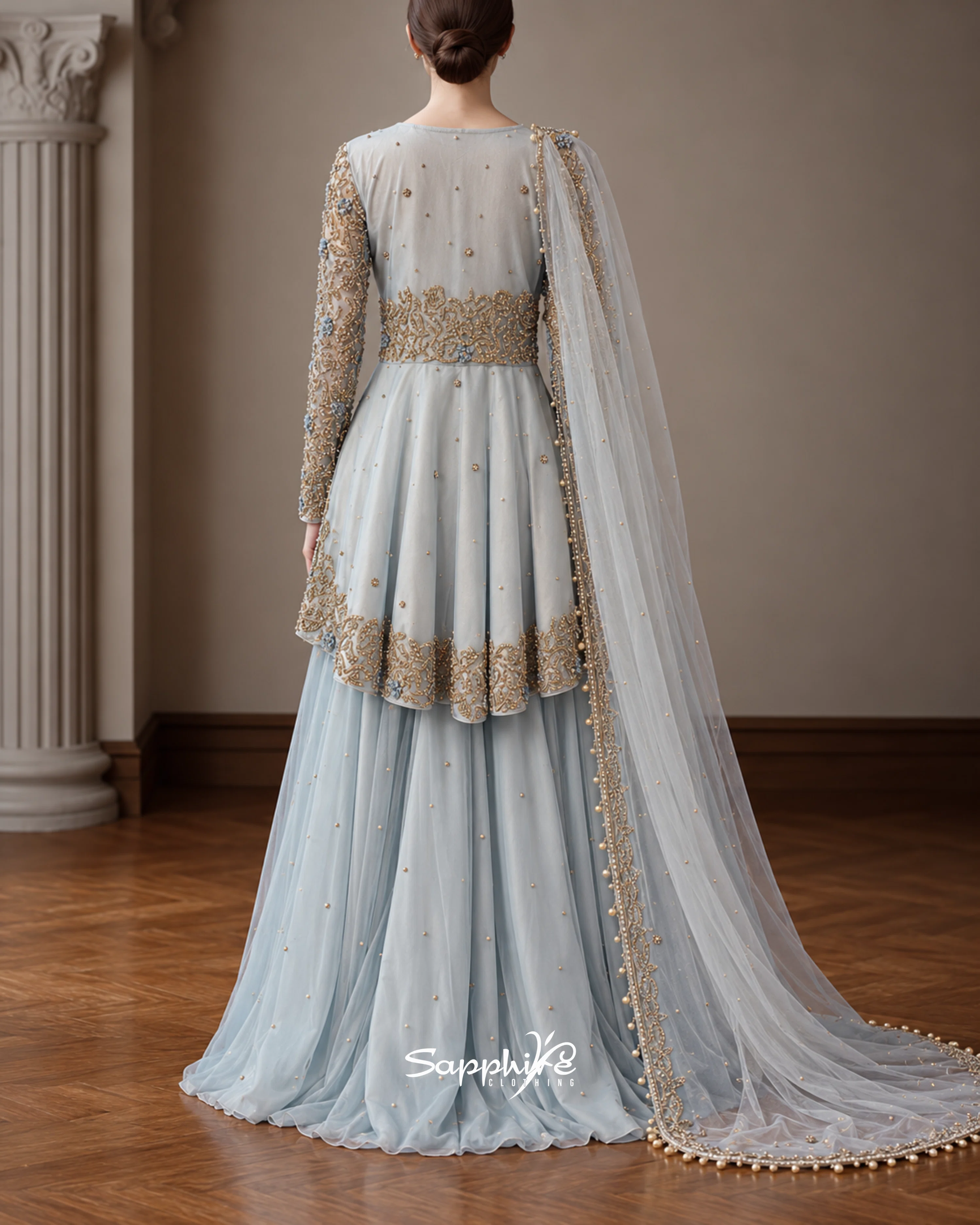 Powder Blue Rania Embellished Sharara Set detail 2