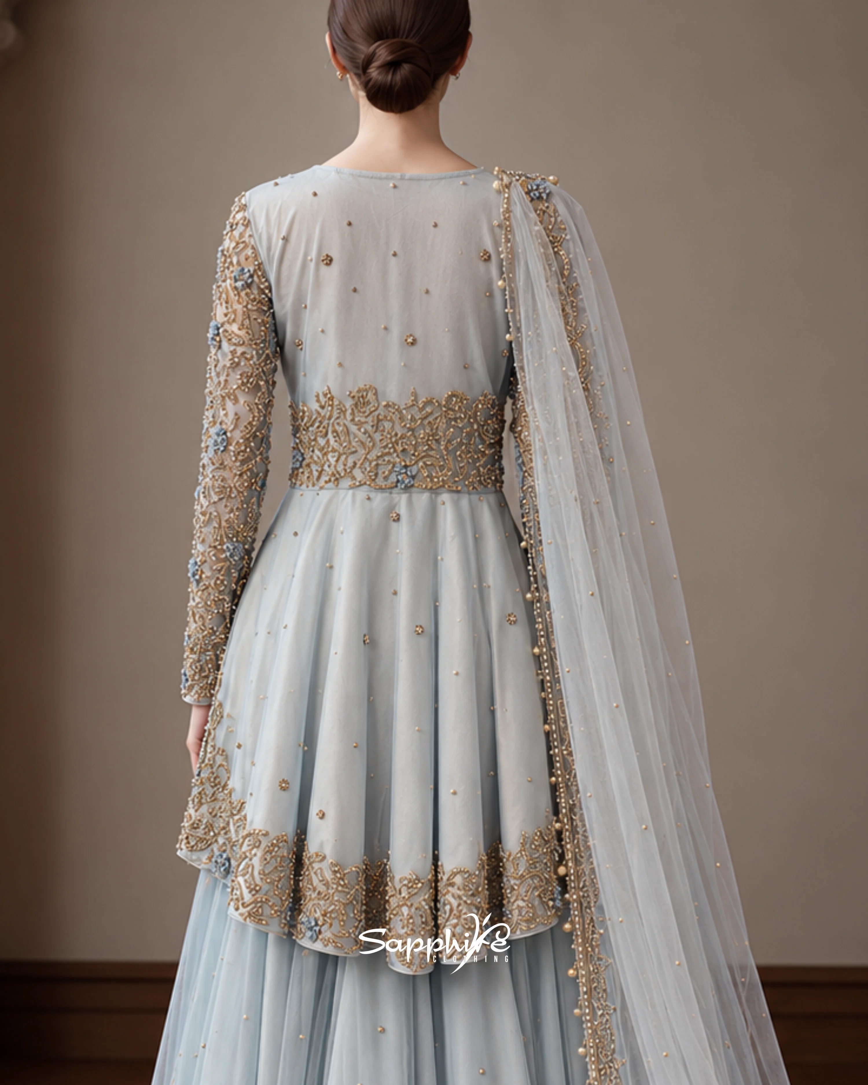 Powder Blue Rania Embellished Sharara Set detail 5