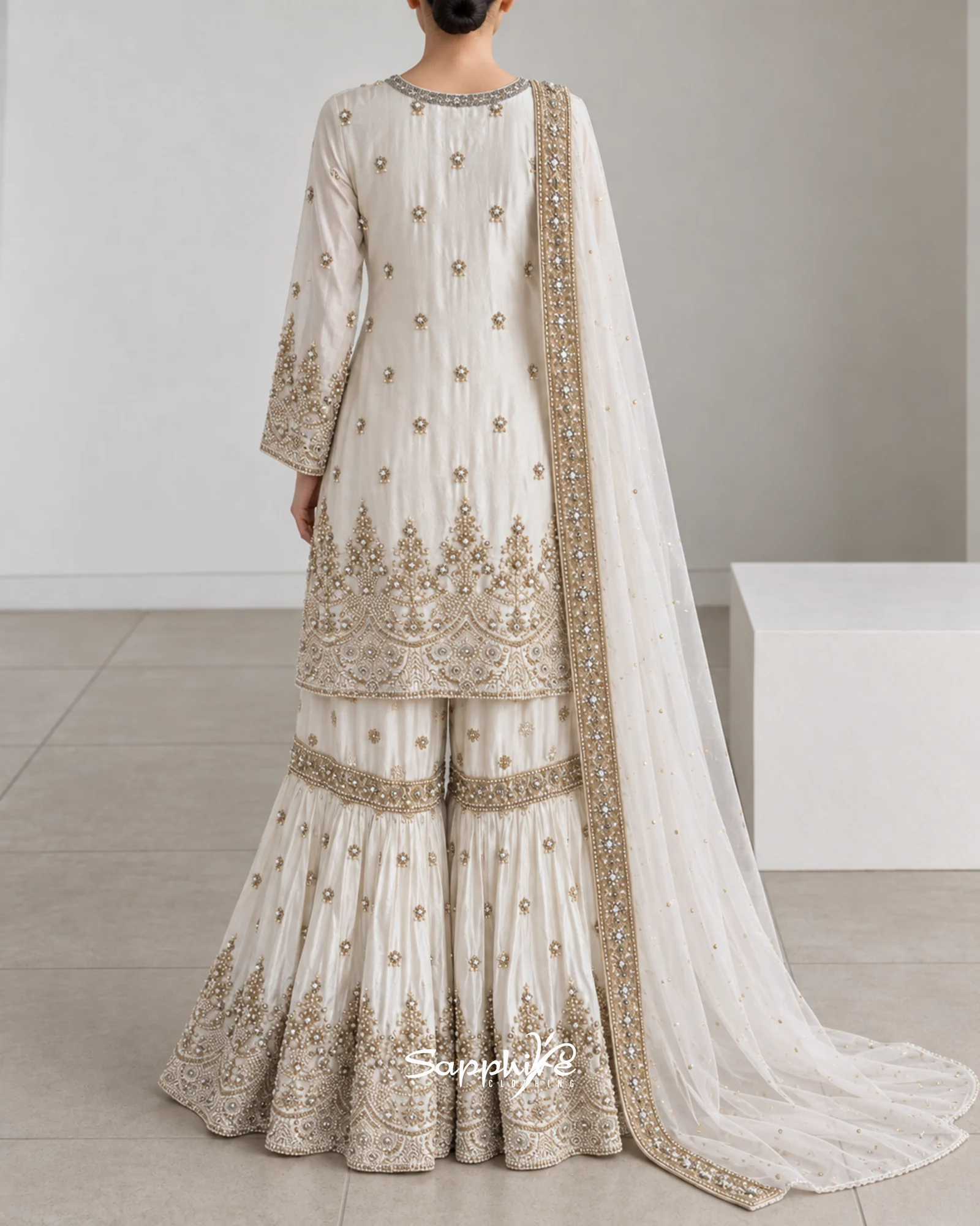Ivory Noor Pearl Embellished Gharara Set detail 2