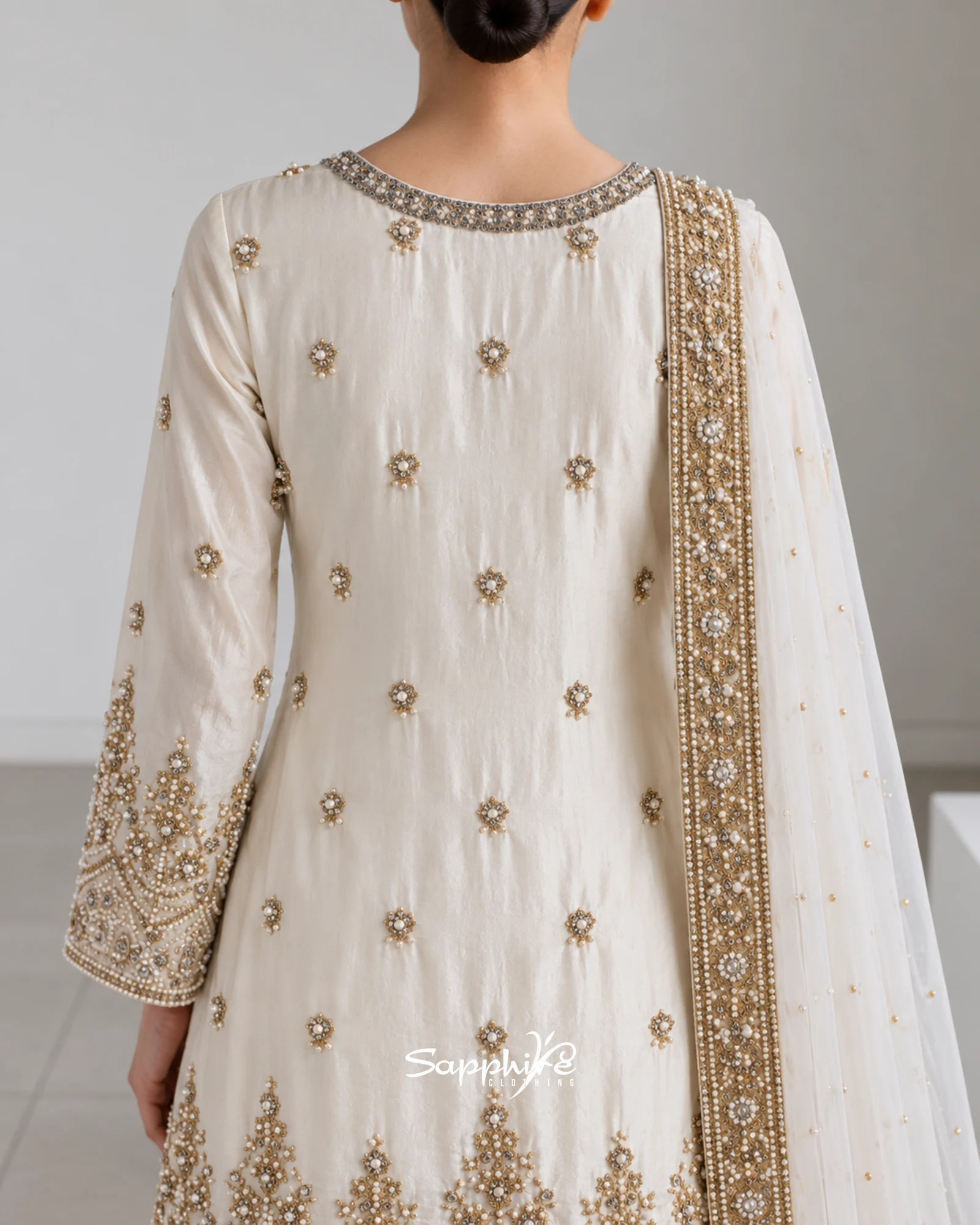 Ivory Noor Pearl Embellished Gharara Set detail 5