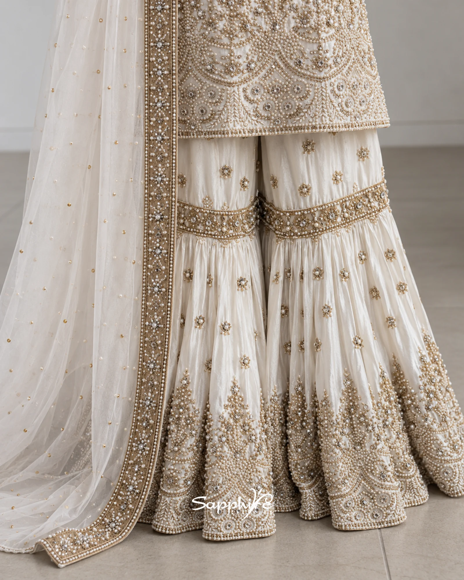 Ivory Noor Pearl Embellished Gharara Set detail 6