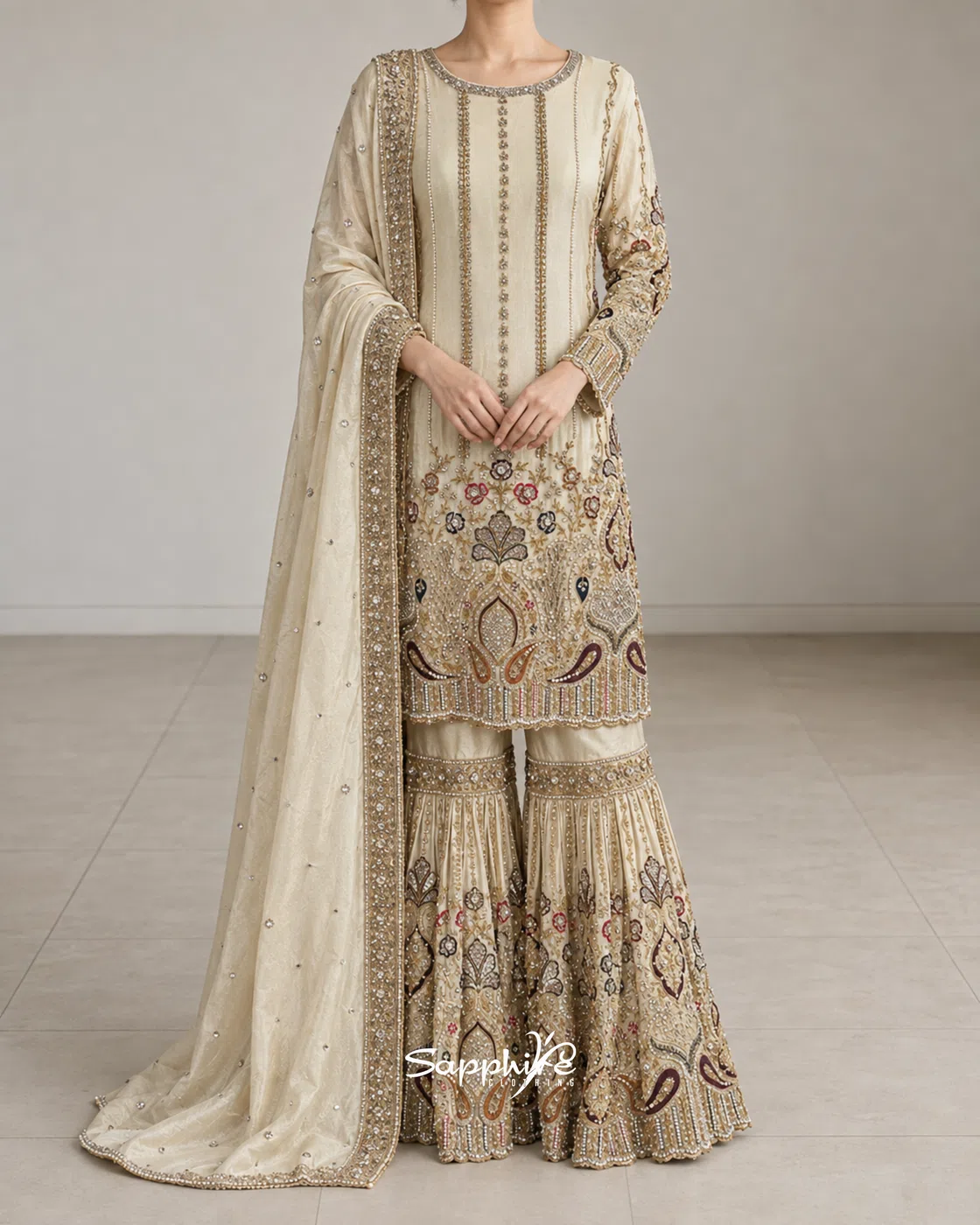 Ivory Opulence Embellished Gharara Set detail 1