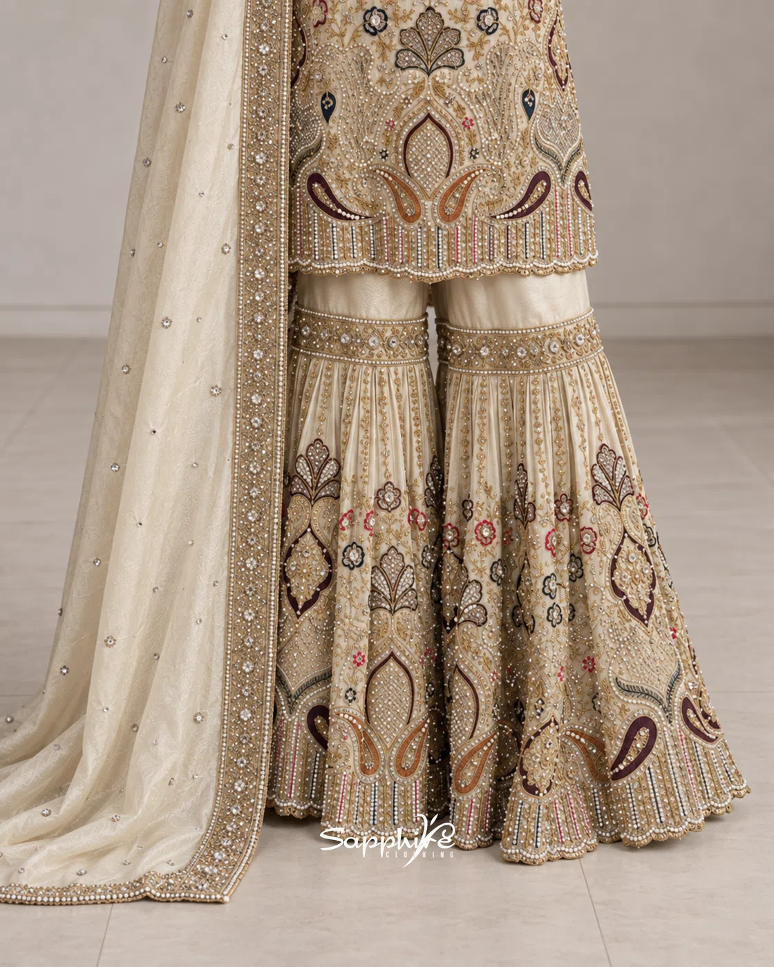 Ivory Opulence Embellished Gharara Set detail 3