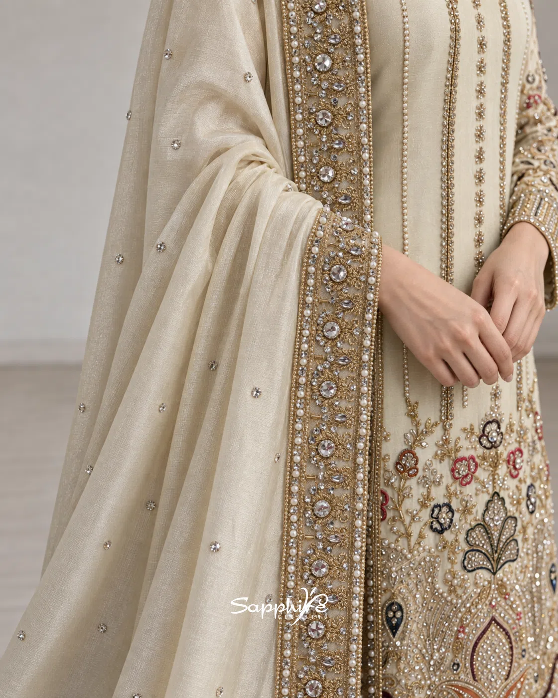 Ivory Opulence Embellished Gharara Set detail 4