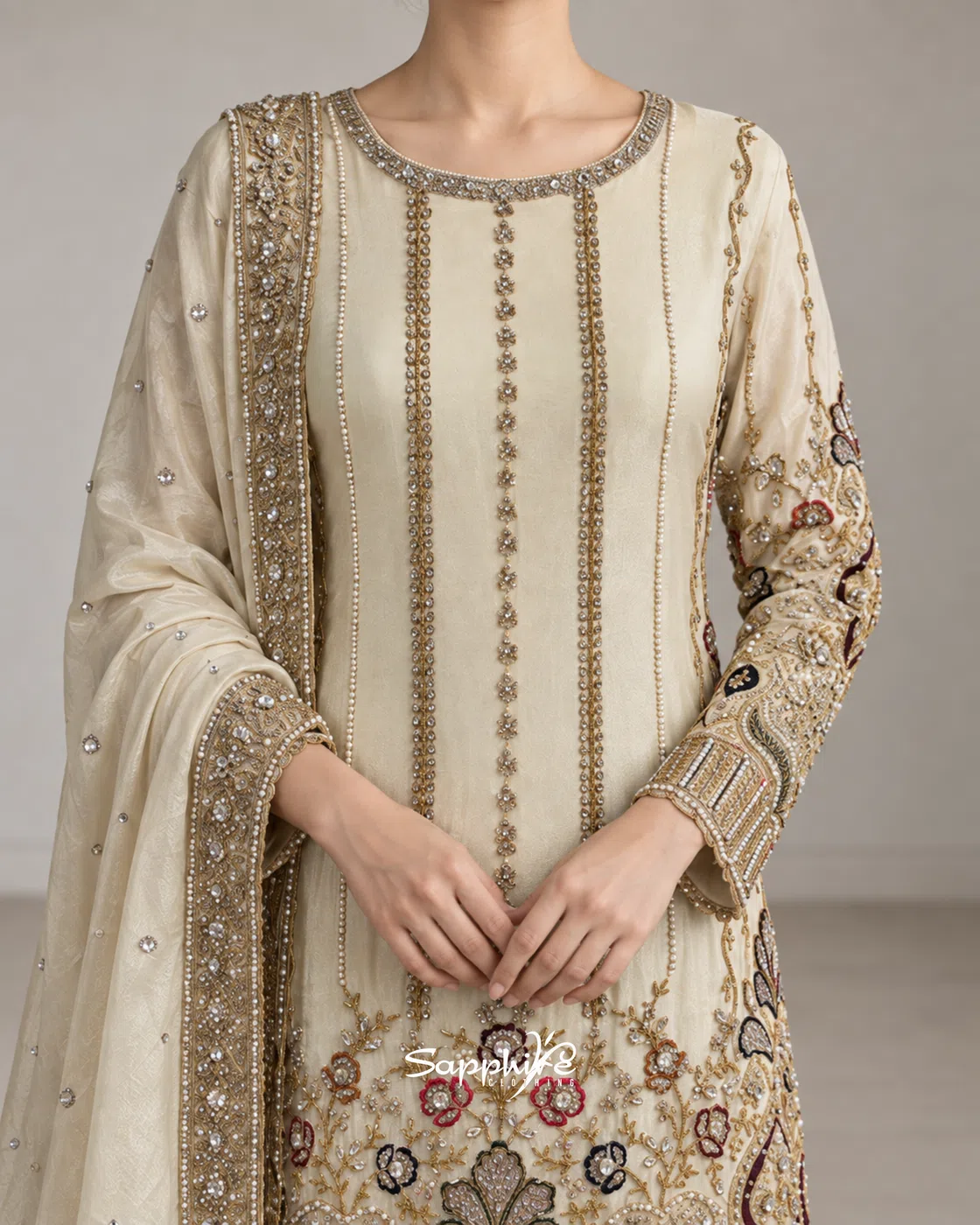 Ivory Opulence Embellished Gharara Set detail 6