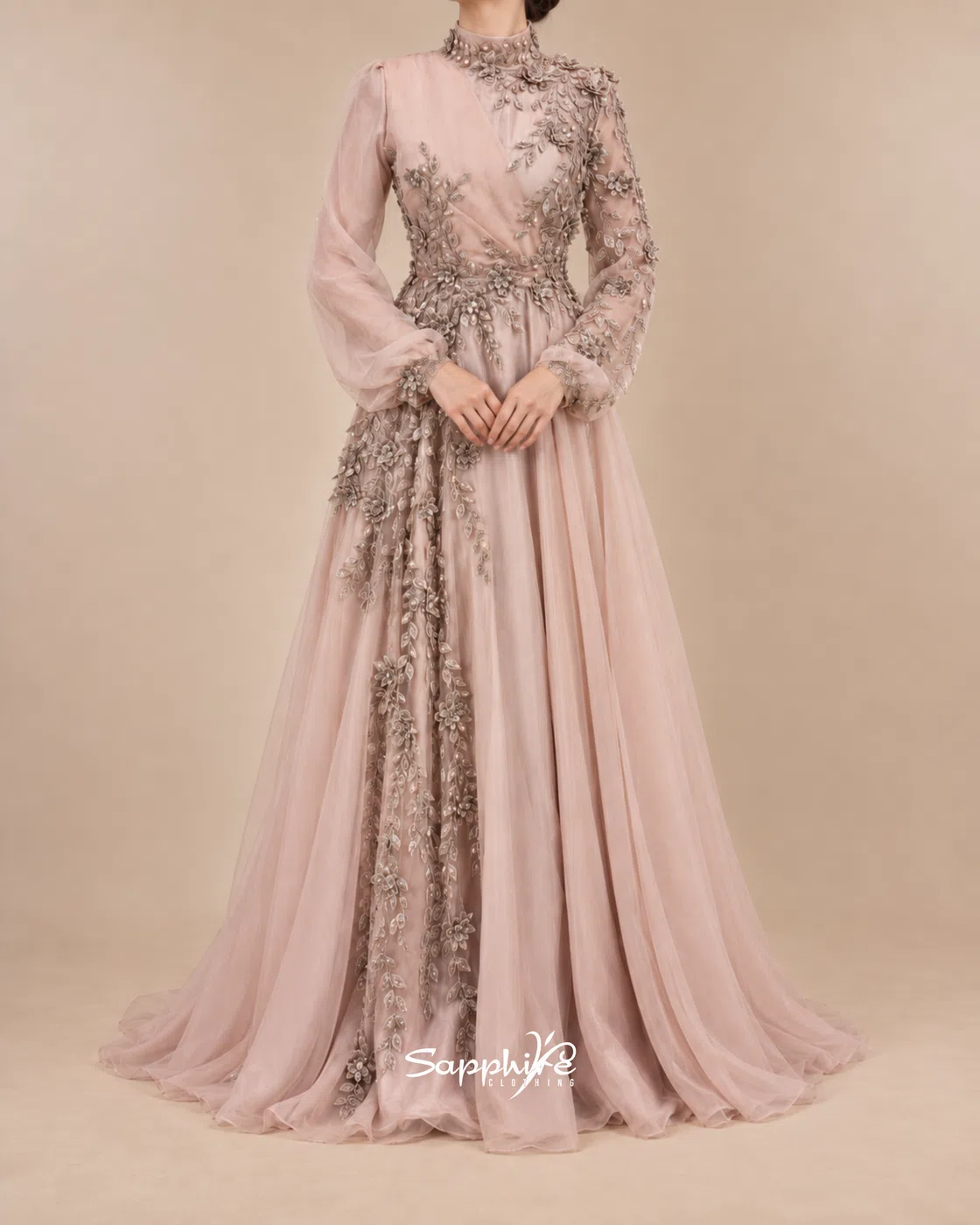 Blush Reverie Pearl Floral Gown detail 1