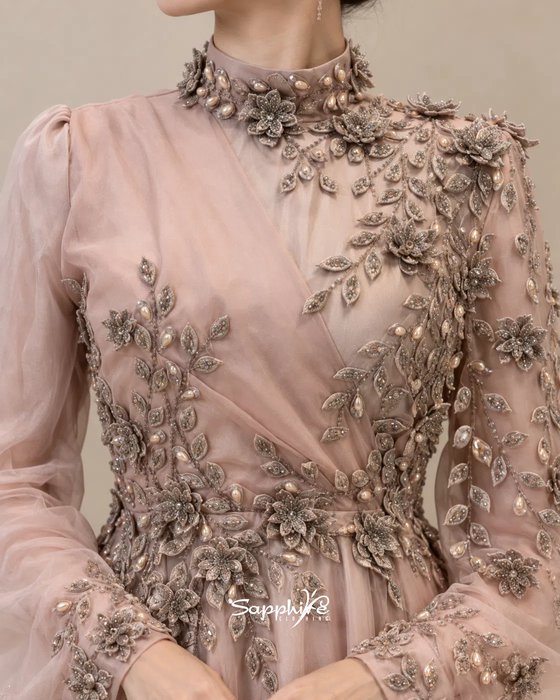 Blush Reverie Pearl Floral Gown detail 3