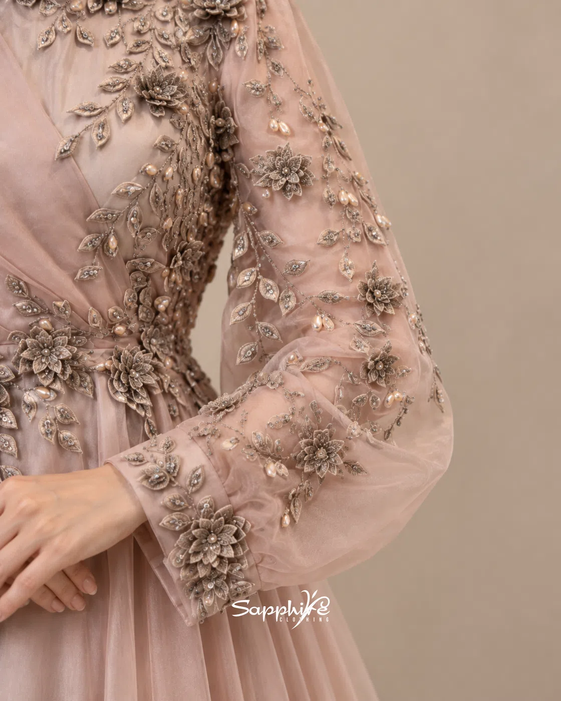 Blush Reverie Pearl Floral Gown detail 4