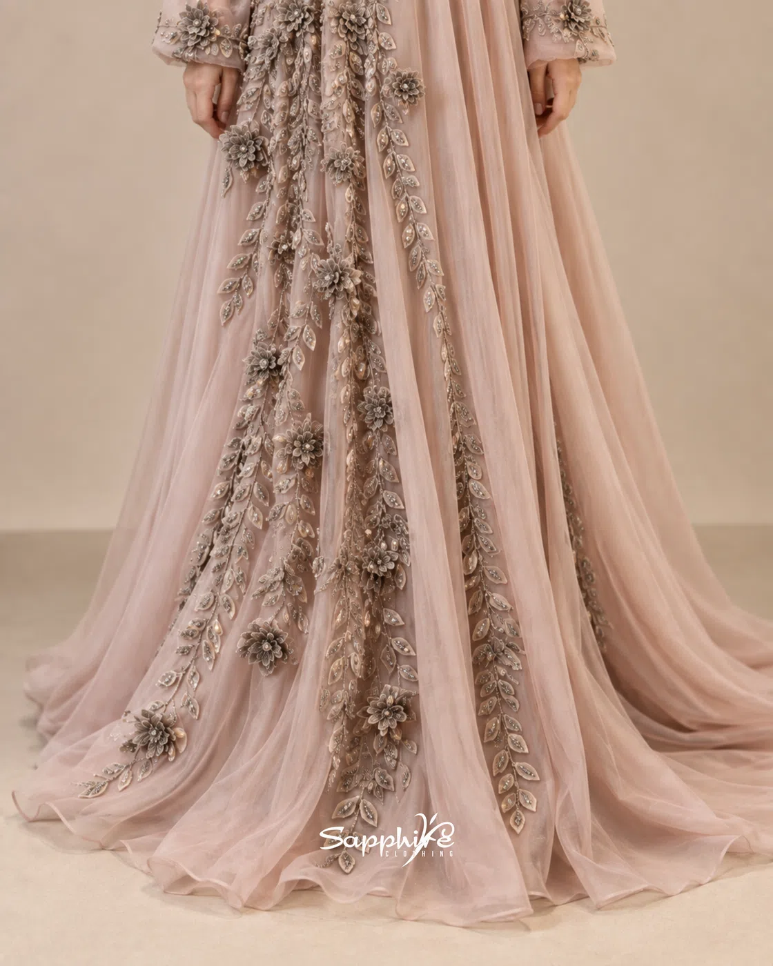 Blush Reverie Pearl Floral Gown detail 6