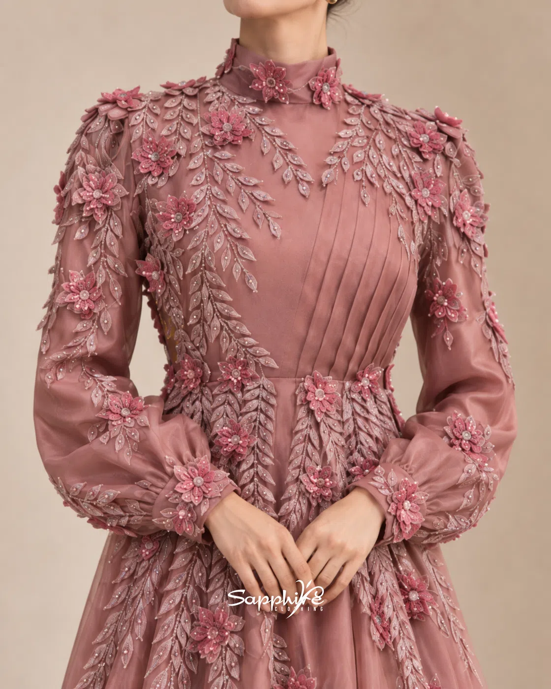 Rosewood Bloom 3D Floral Gown detail 3