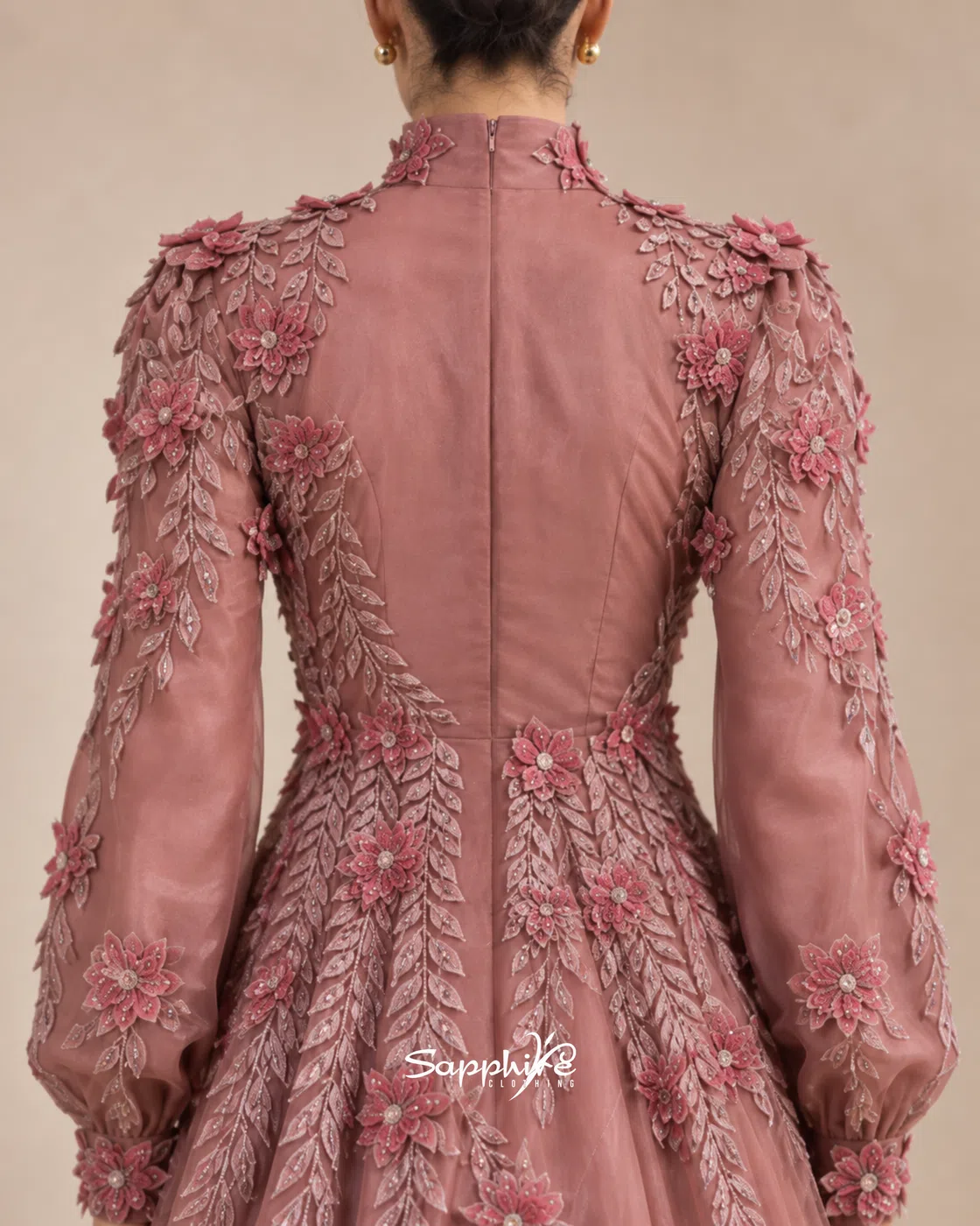 Rosewood Bloom 3D Floral Gown detail 4