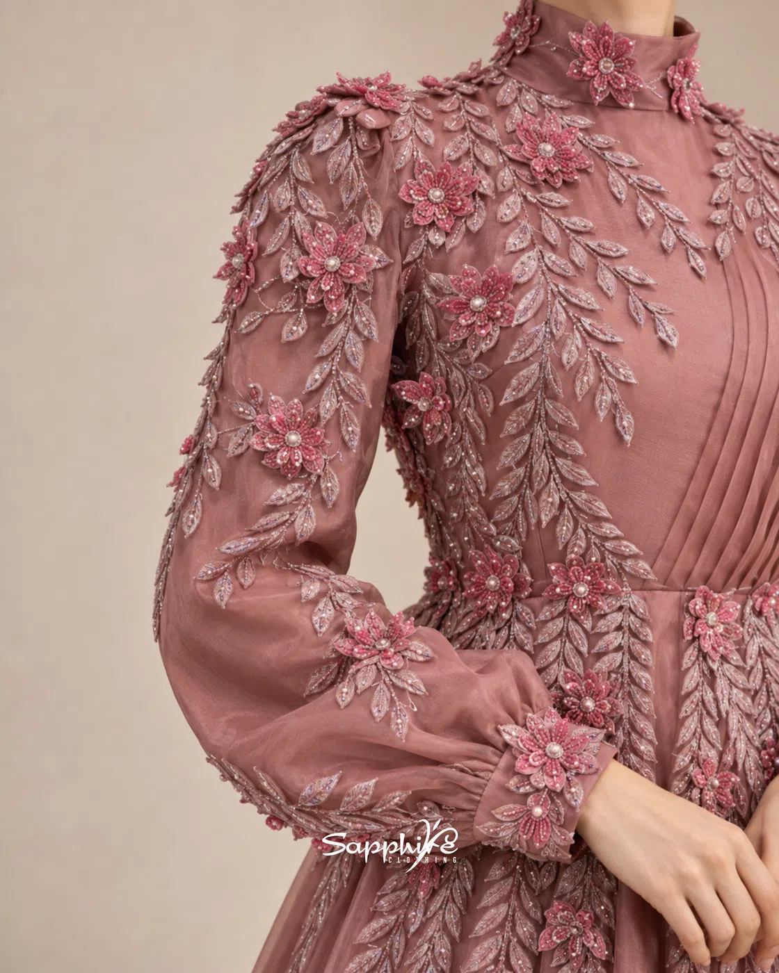 Rosewood Bloom 3D Floral Gown detail 6
