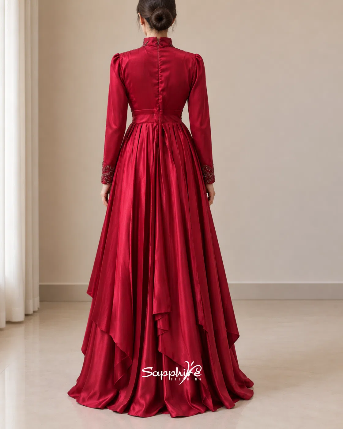 Crimson Empress Pleated Embellished Gown detail 2