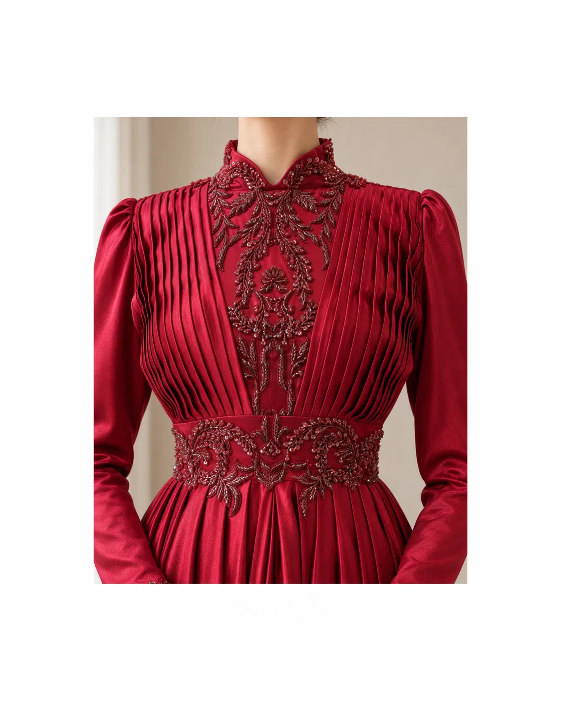 Crimson Empress Pleated Embellished Gown detail 3