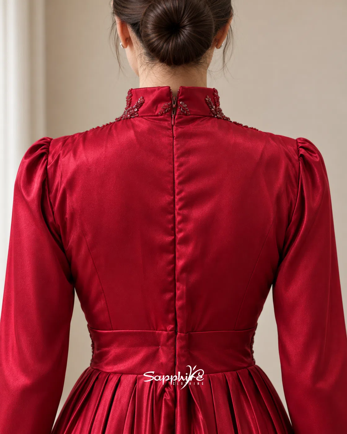 Crimson Empress Pleated Embellished Gown detail 4