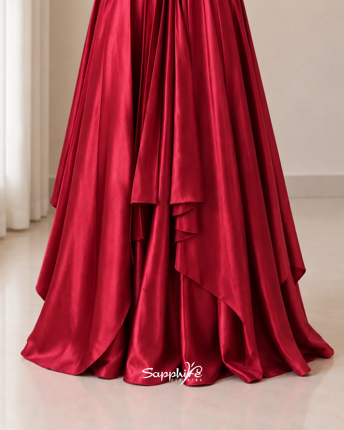 Crimson Empress Pleated Embellished Gown detail 6