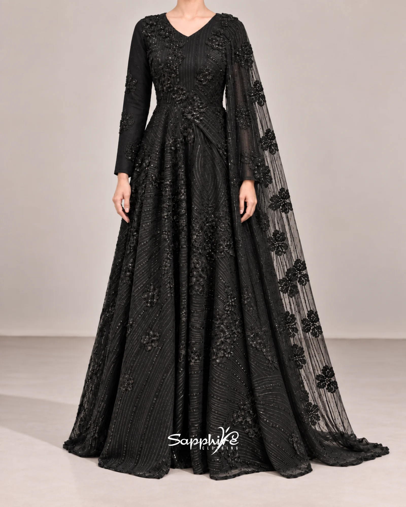 Midnight Bloom 3D Floral Gown detail 1