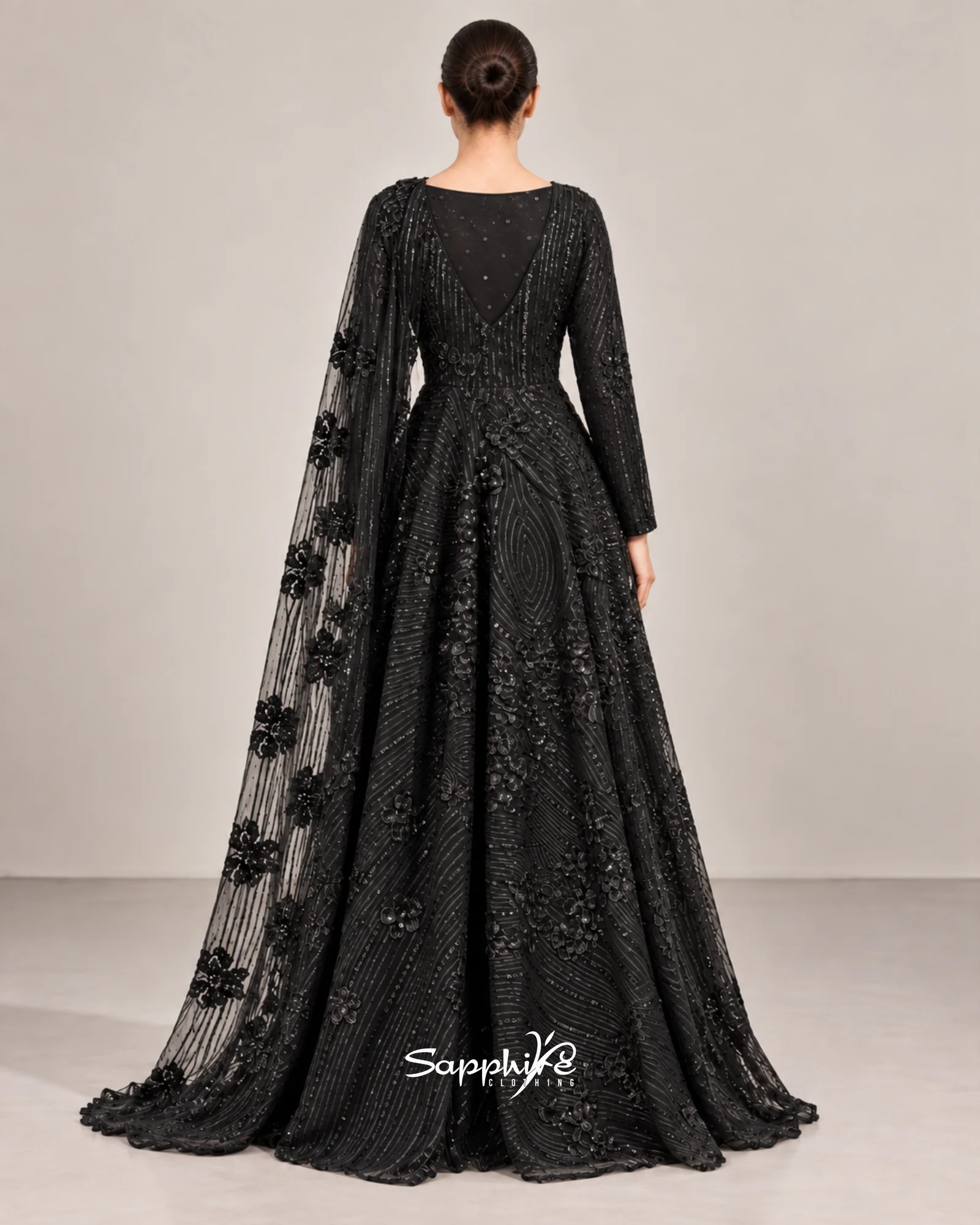 Midnight Bloom 3D Floral Gown detail 2