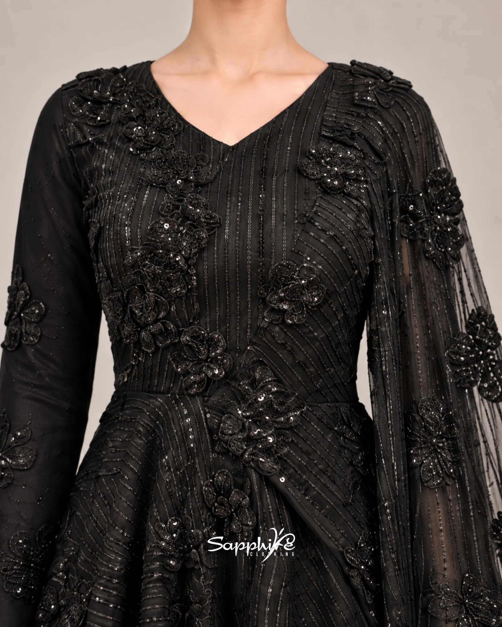 Midnight Bloom 3D Floral Gown detail 3