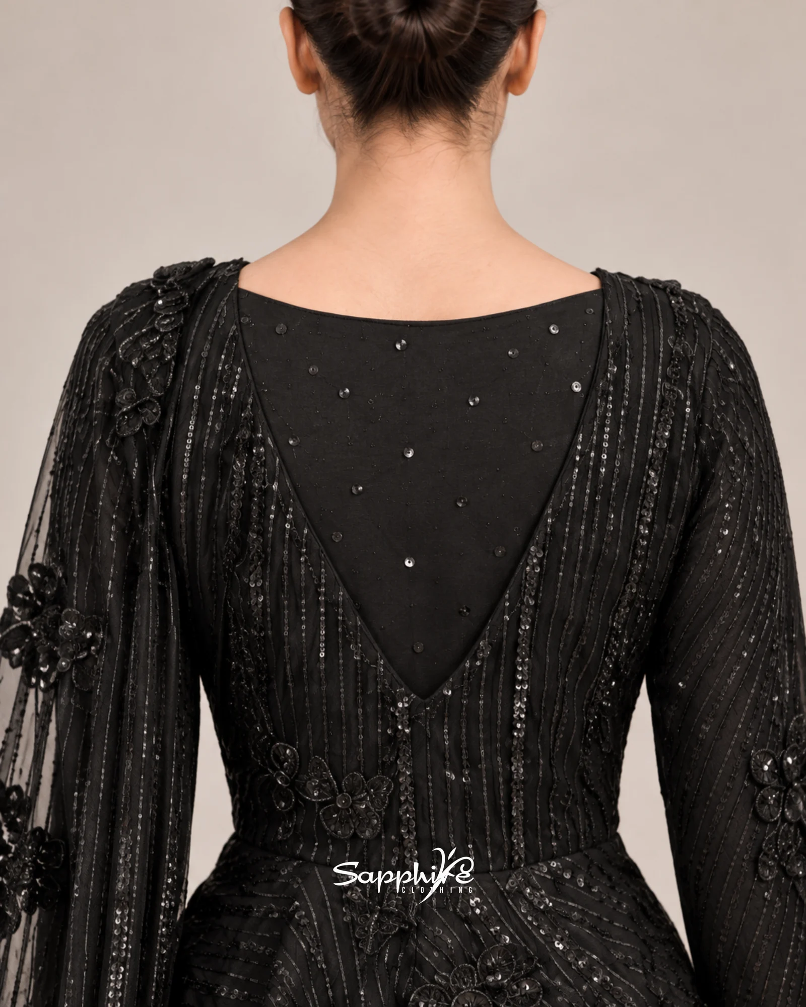 Midnight Bloom 3D Floral Gown detail 4