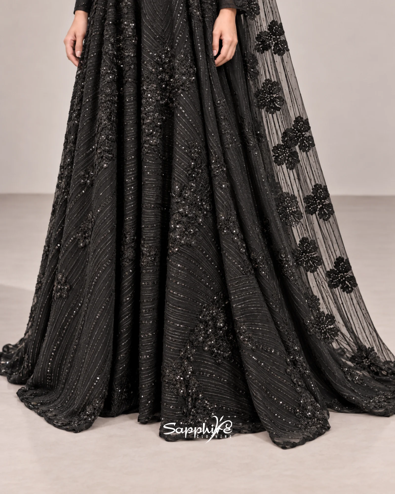 Midnight Bloom 3D Floral Gown detail 5
