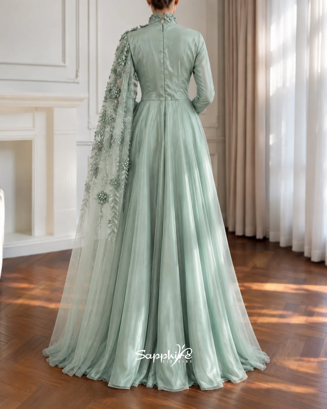 Sage Lumière Pearl Floral Gown detail 2
