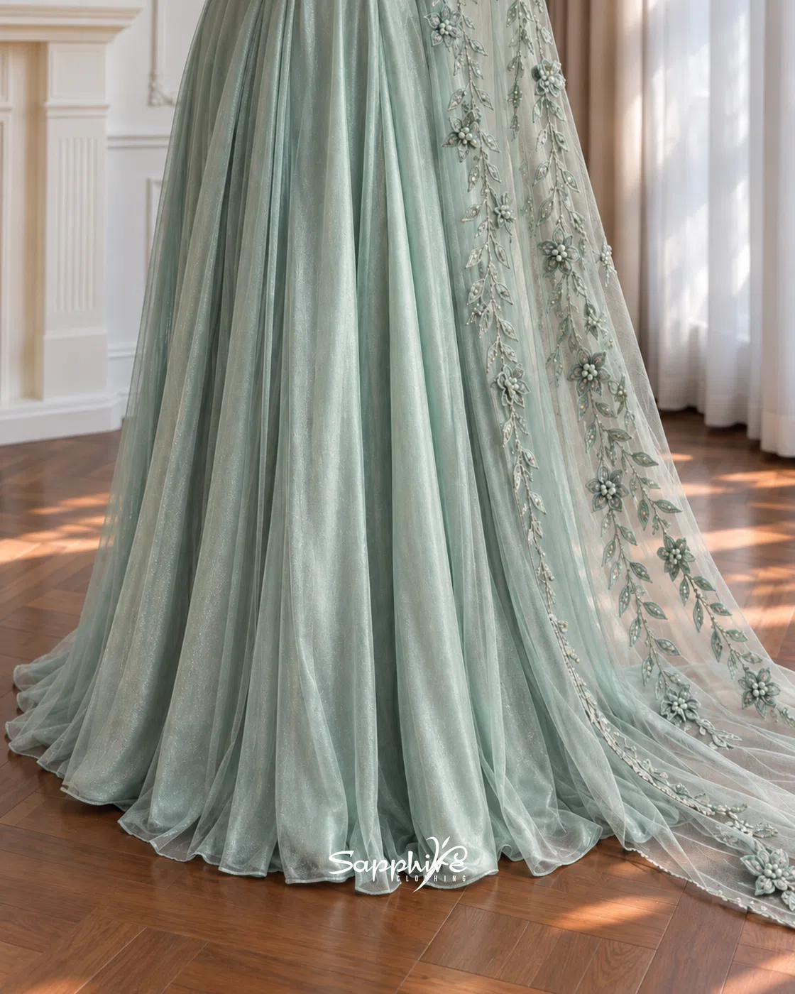 Sage Lumière Pearl Floral Gown detail 6