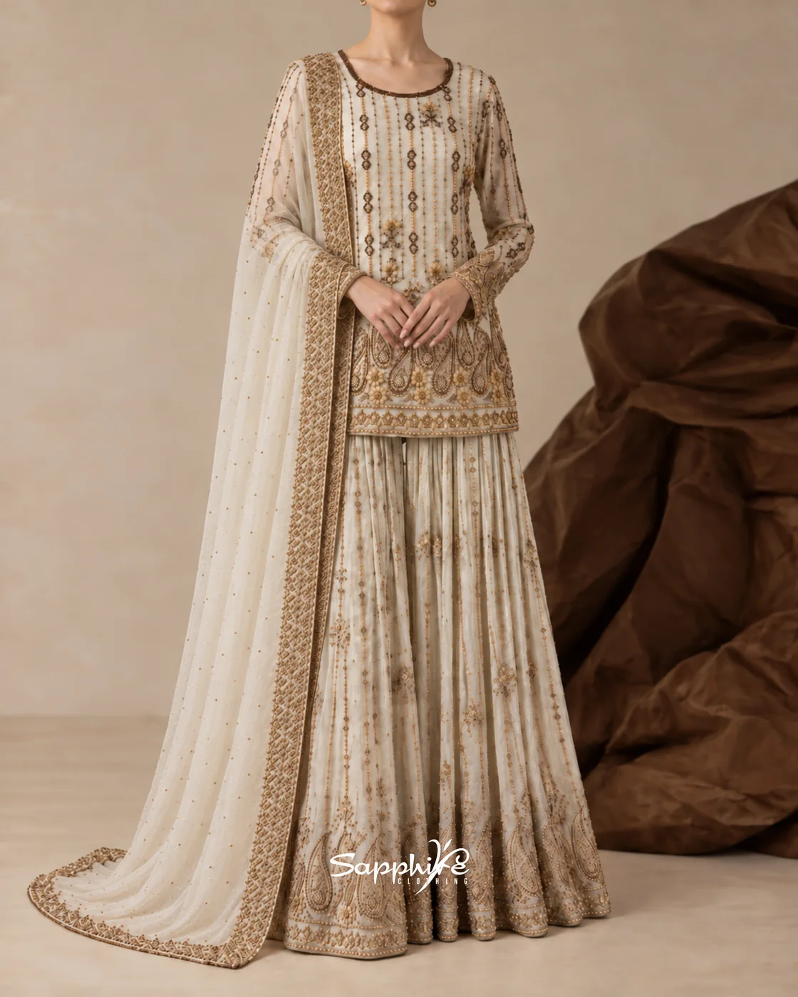 Zahra Pearl Embellished Gharara Set detail 1
