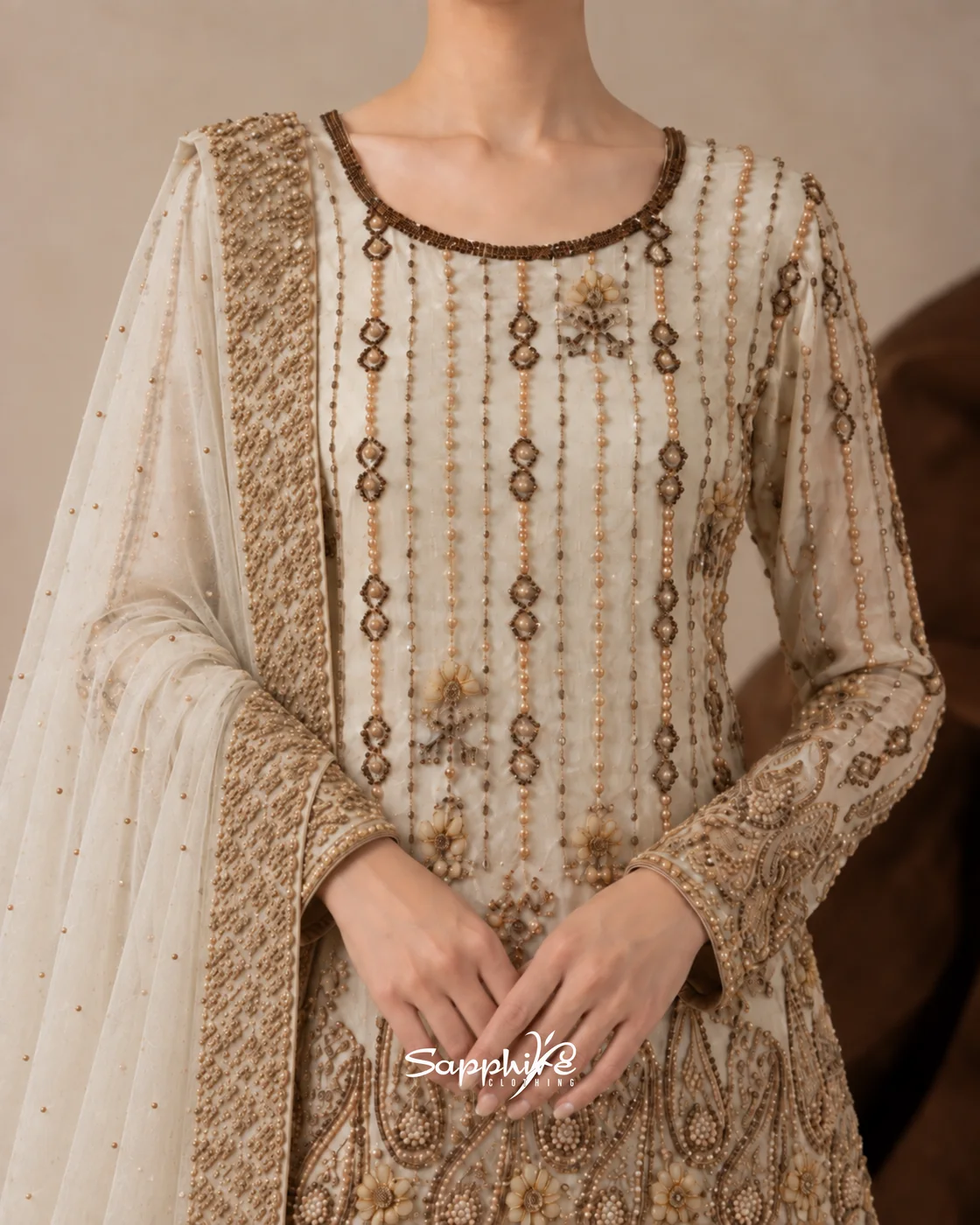 Zahra Pearl Embellished Gharara Set detail 3