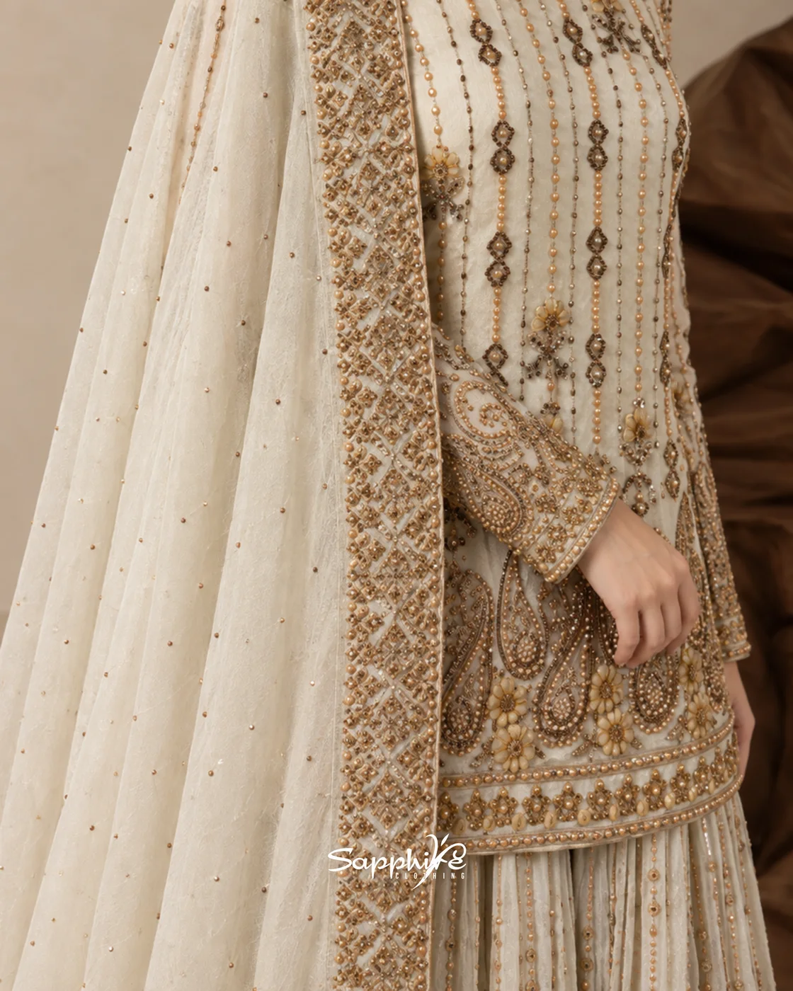 Zahra Pearl Embellished Gharara Set detail 5