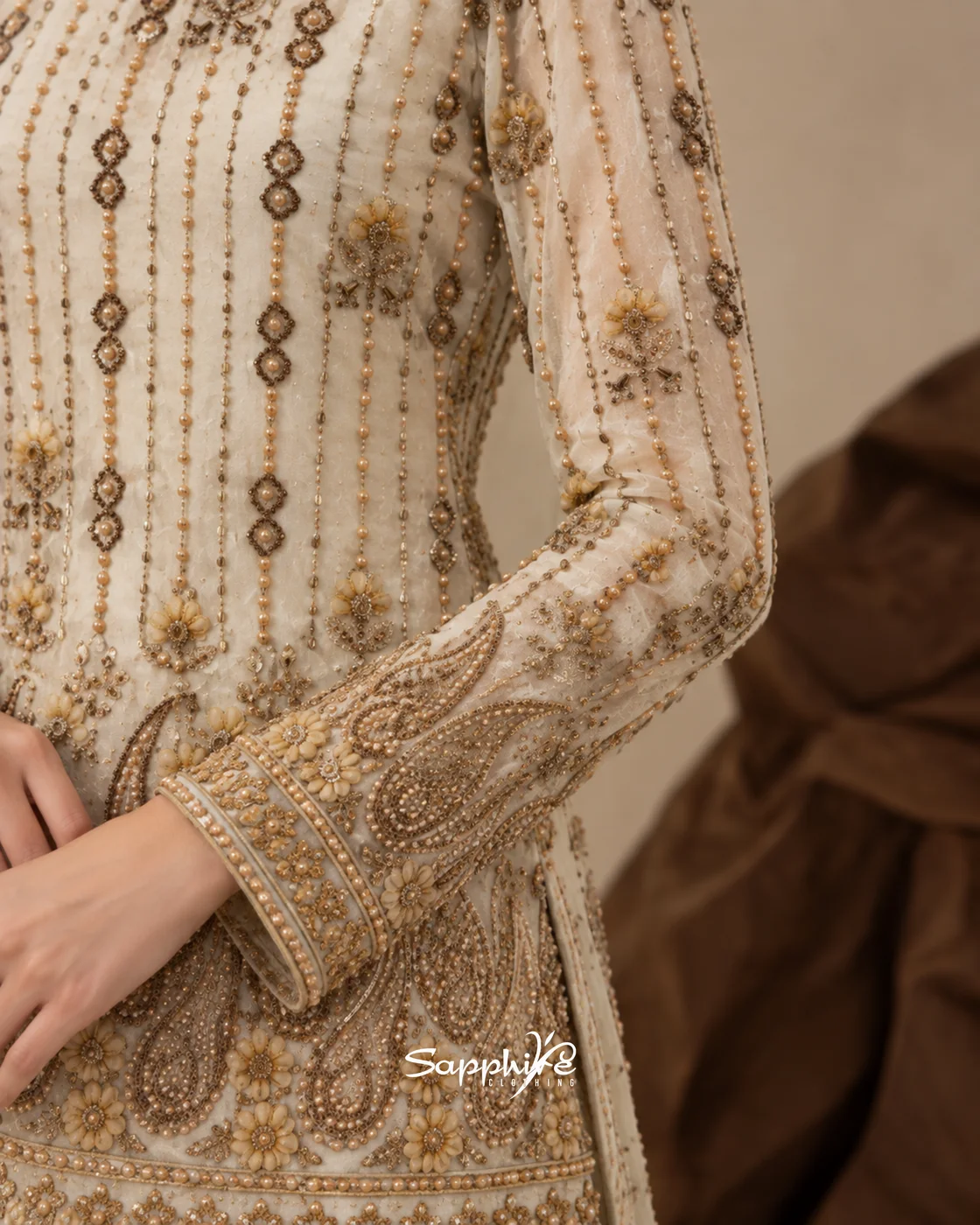 Zahra Pearl Embellished Gharara Set detail 6