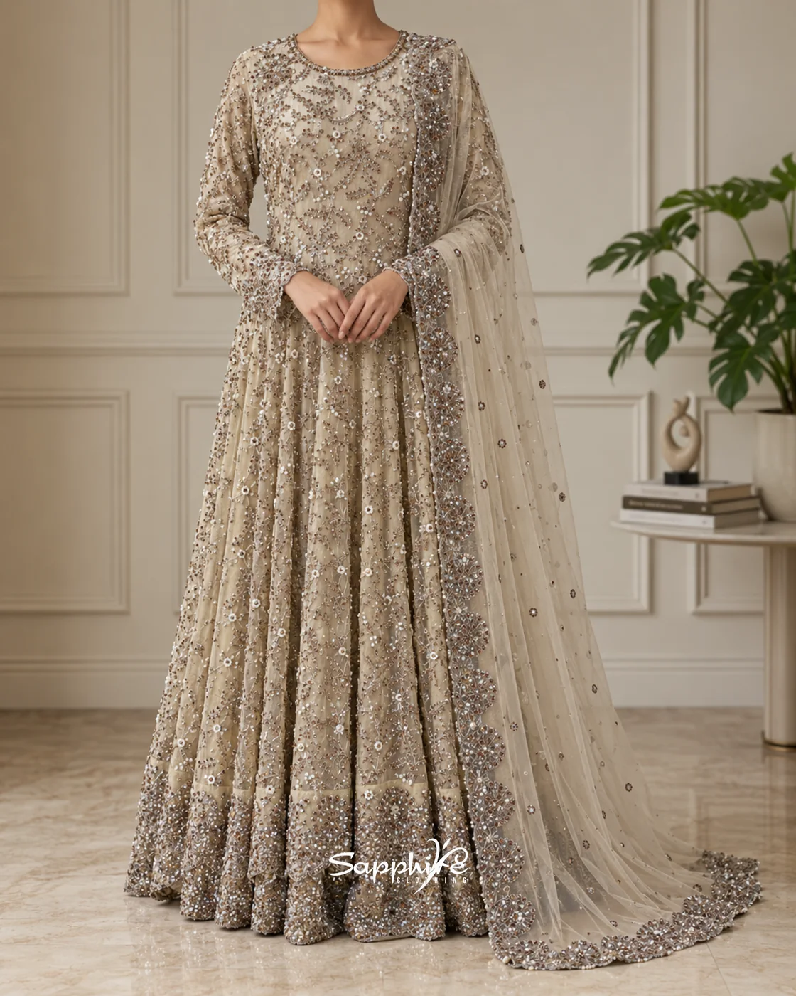 Aurelia Champagne bridal gown in Sapphire Clothing Blackburn bridal collection