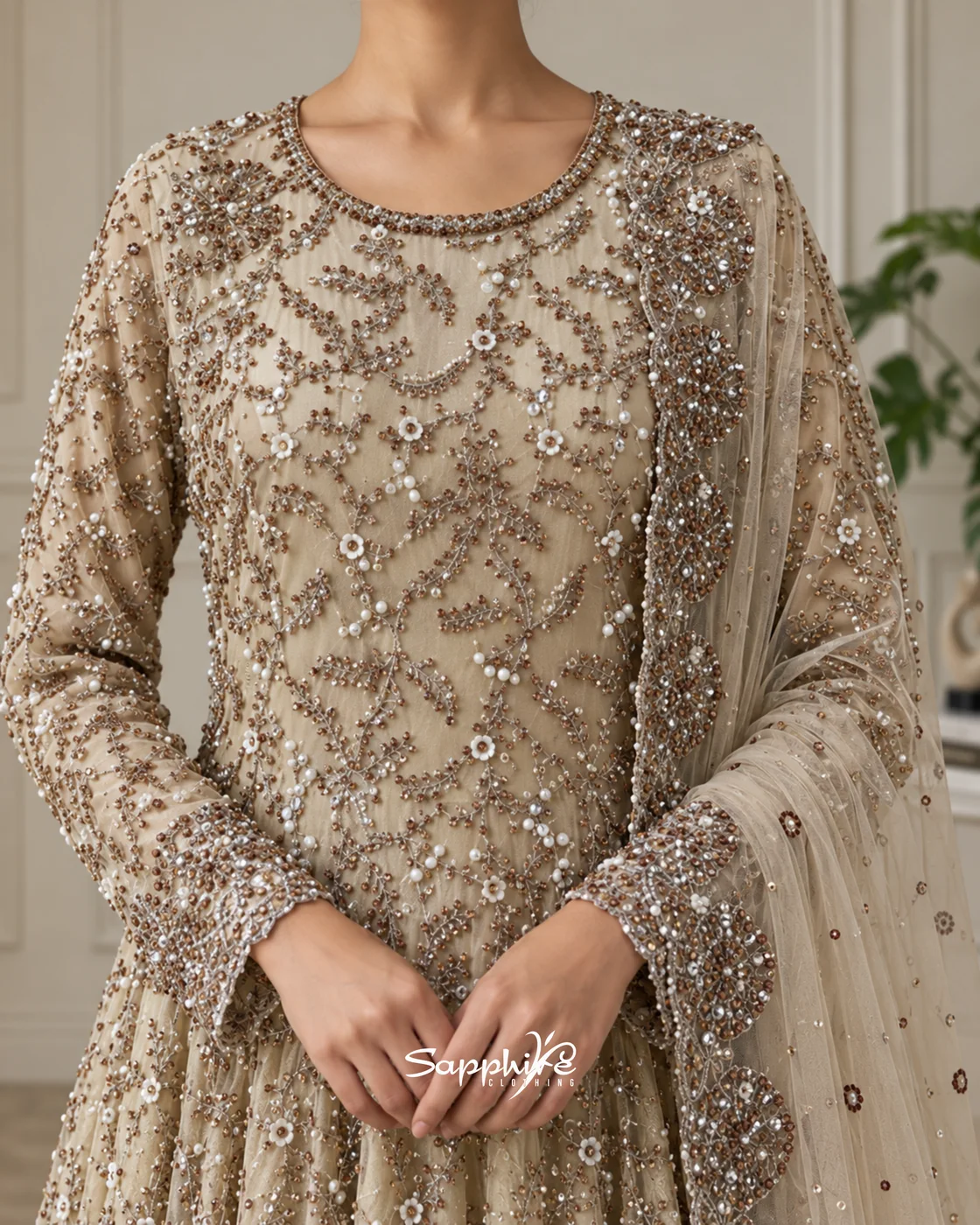 Aurelia Champagne Embellished Bridal Gown detail 3