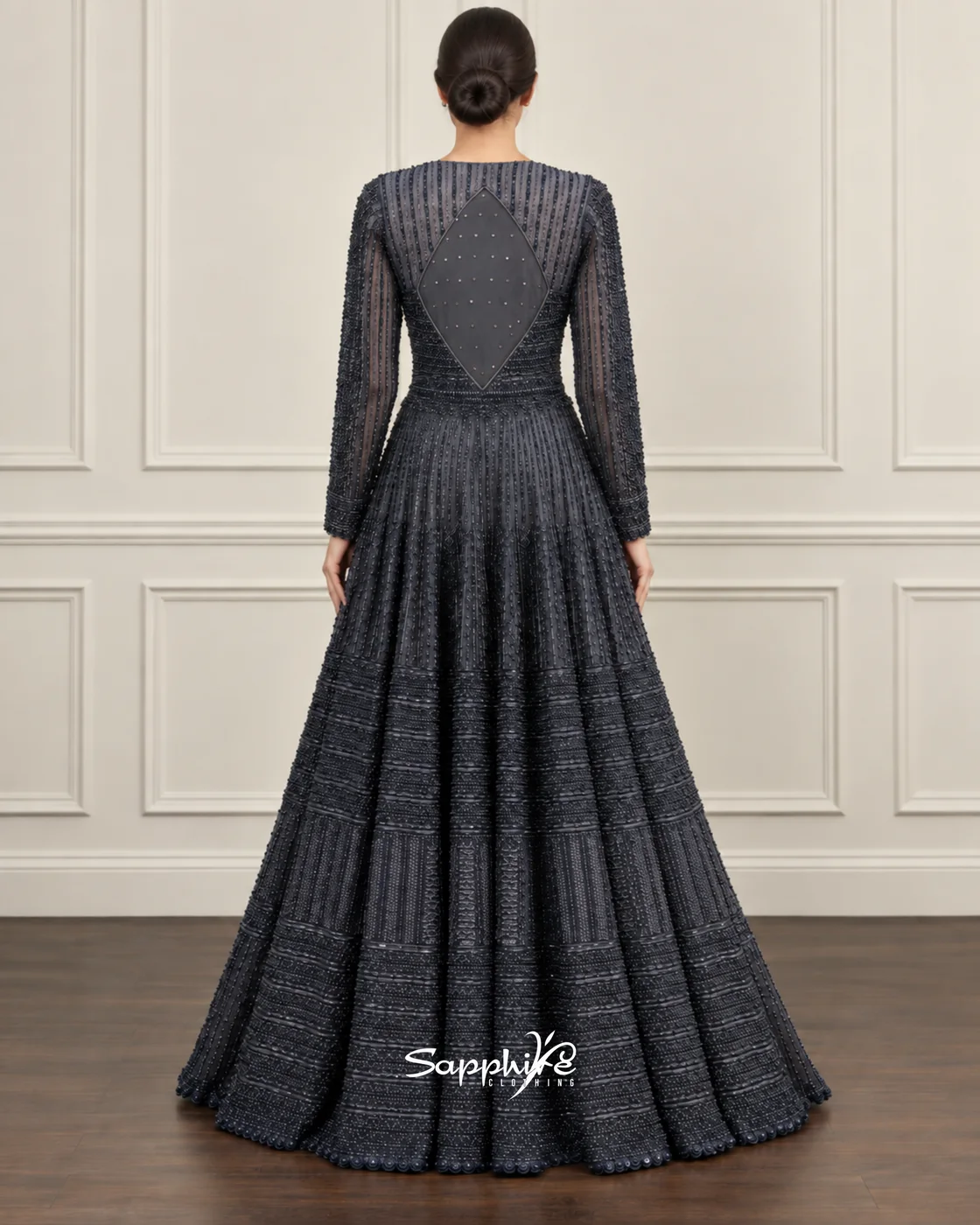 Nocturne Slate Embellished Partywear Gown detail 2