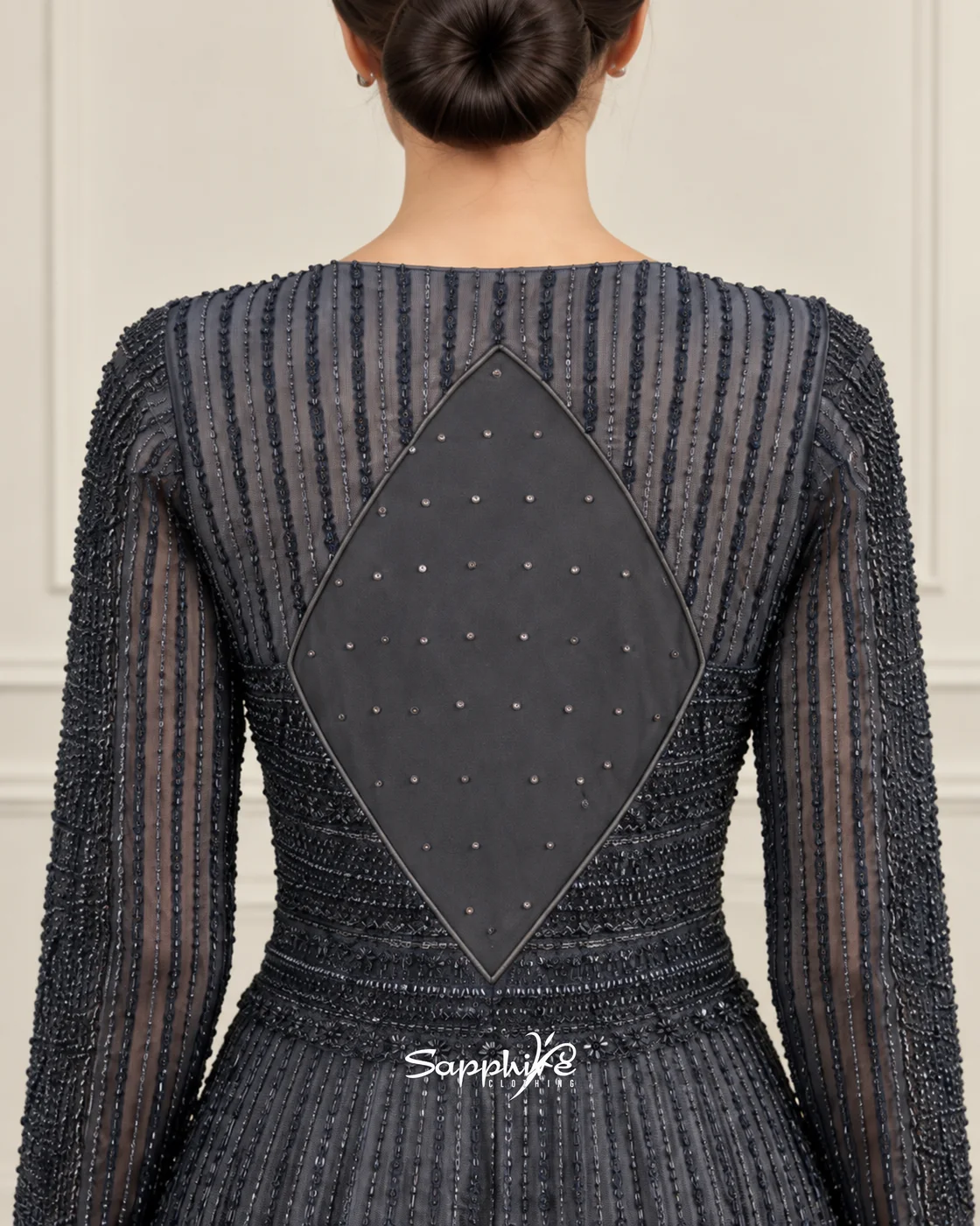 Nocturne Slate Embellished Partywear Gown detail 5