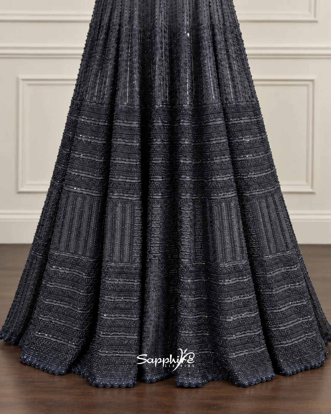 Nocturne Slate Embellished Partywear Gown detail 6