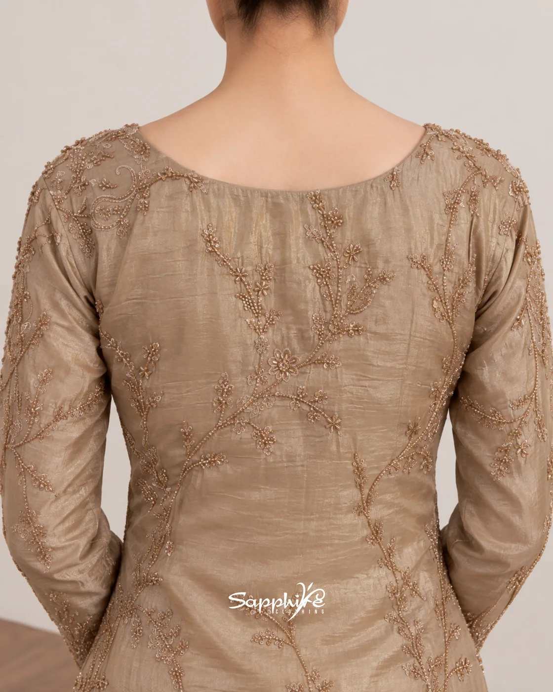 Seraphine Champagne Layered Embroidered Gown Set detail 4