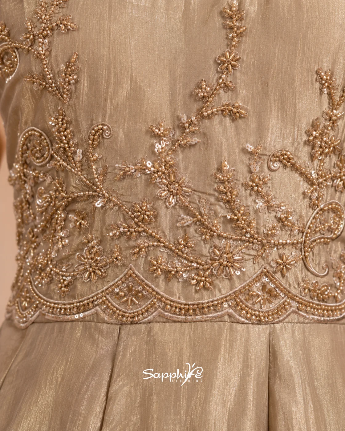 Seraphine Champagne Layered Embroidered Gown Set detail 6