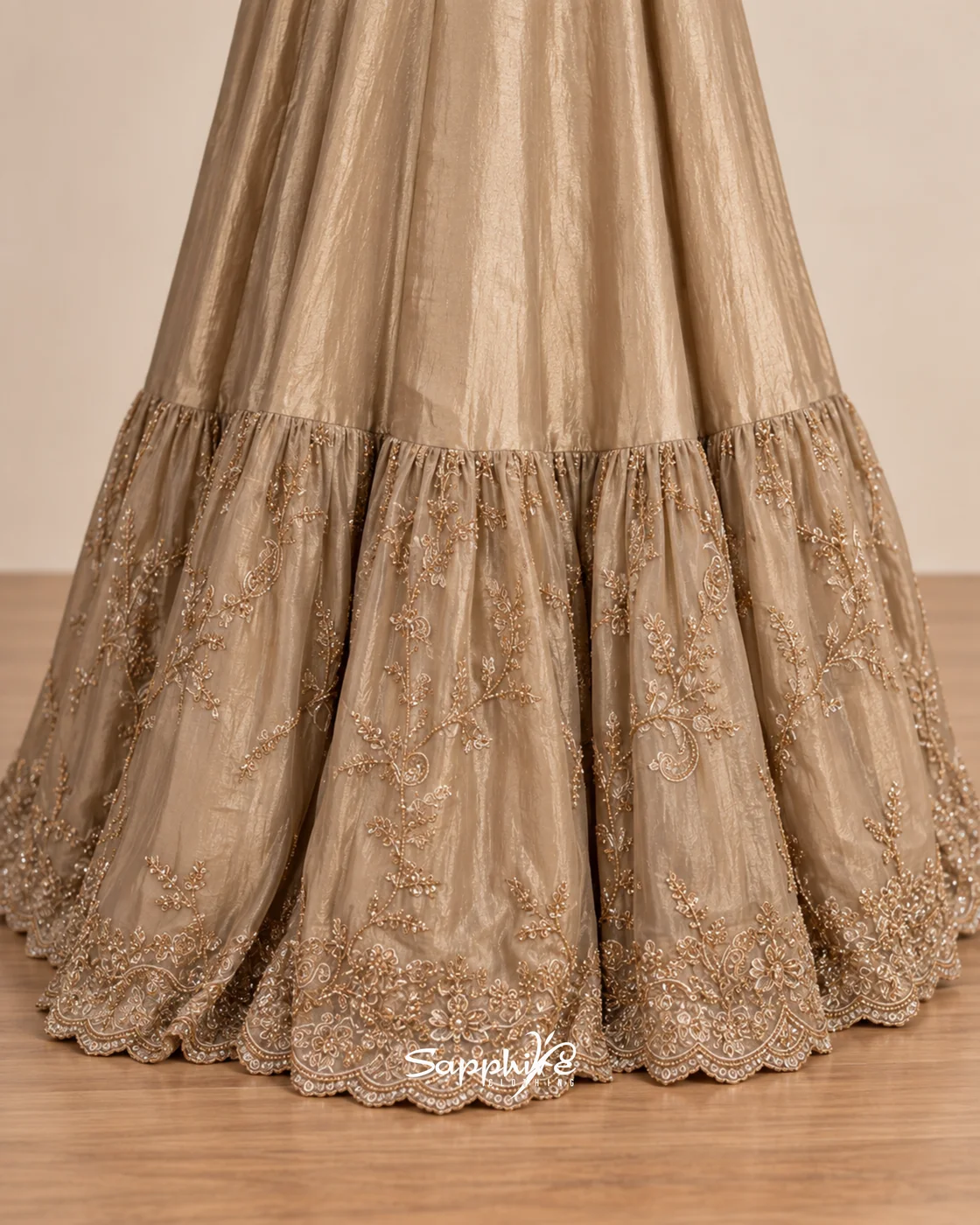 Seraphine Champagne Layered Embroidered Gown Set detail 7
