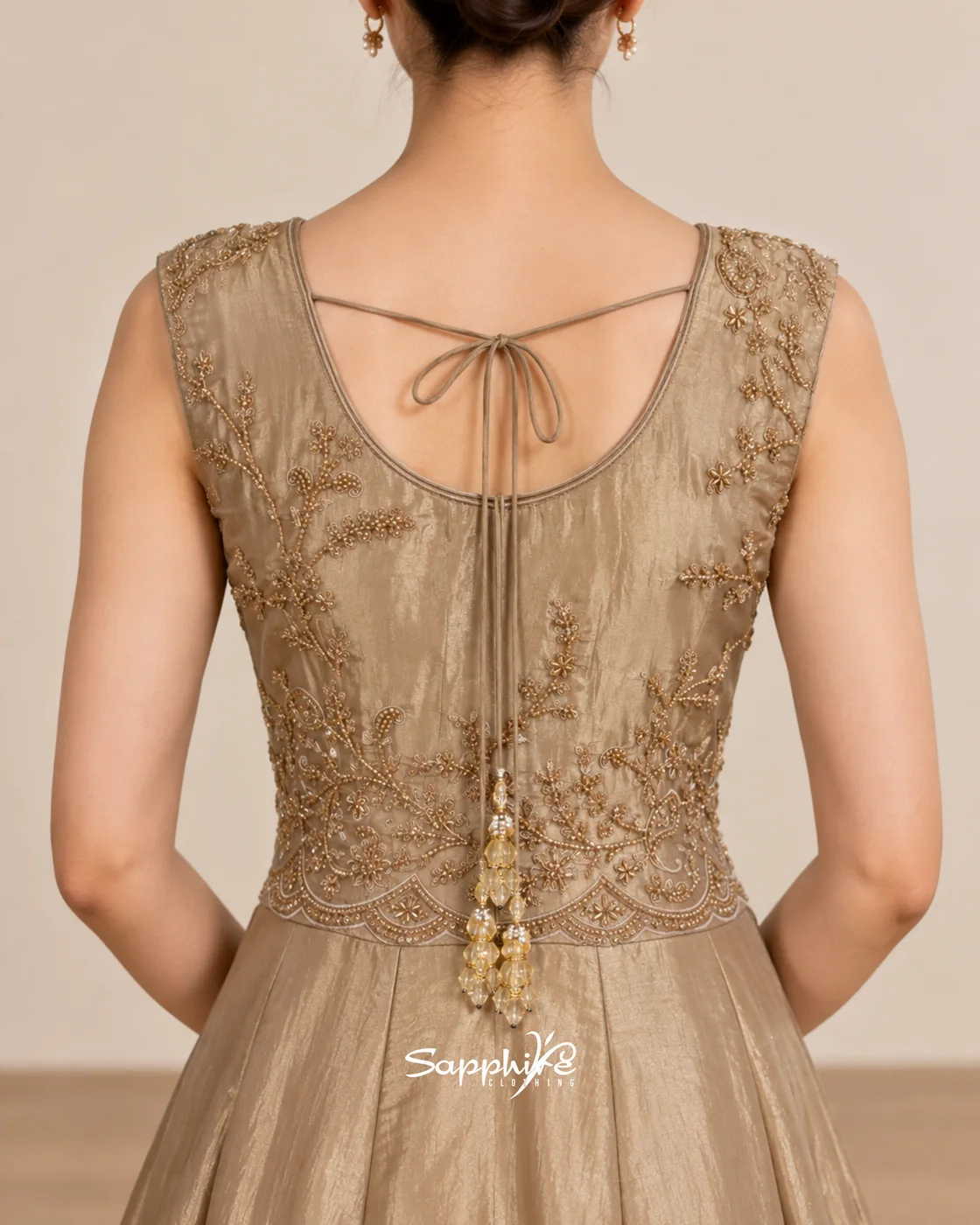 Seraphine Champagne Layered Embroidered Gown Set detail 11