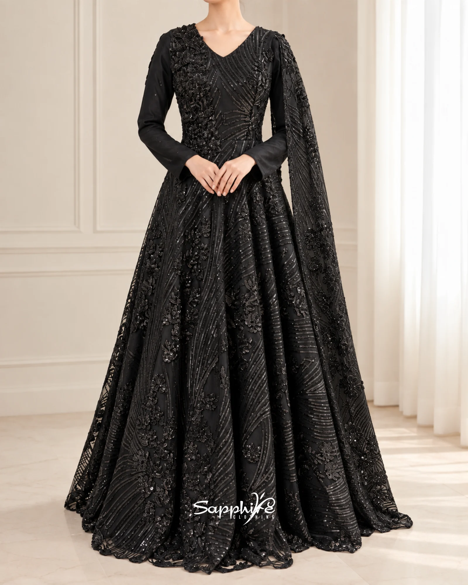 Midnight Bloom 3D Floral Gown detail 1