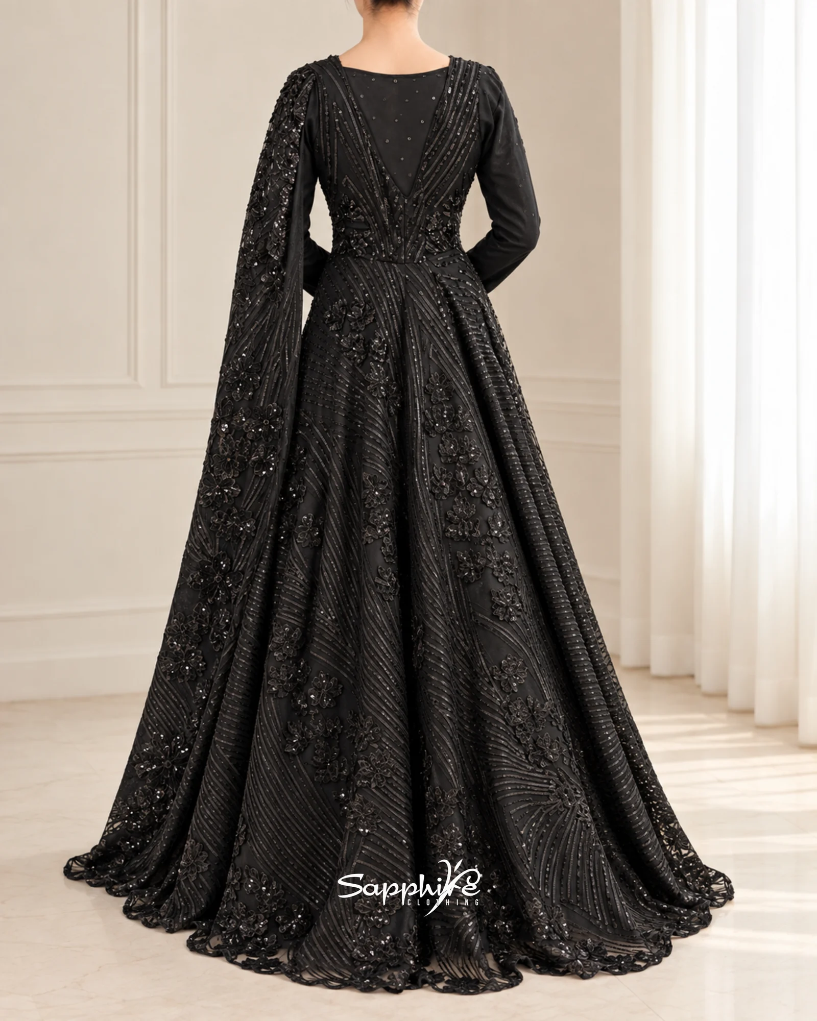 Midnight Bloom 3D Floral Gown detail 2