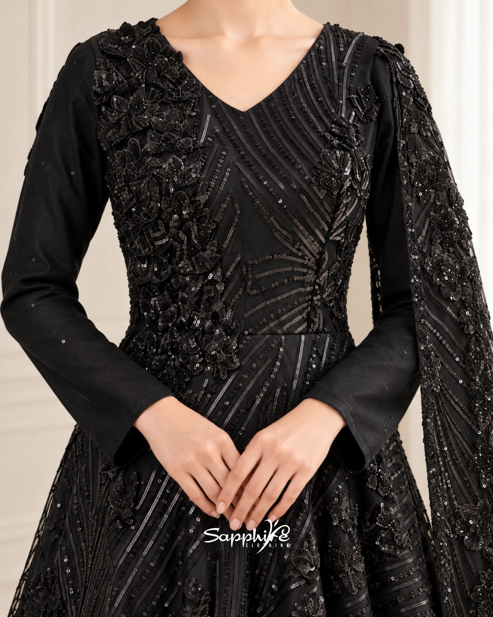 Midnight Bloom 3D Floral Gown detail 3