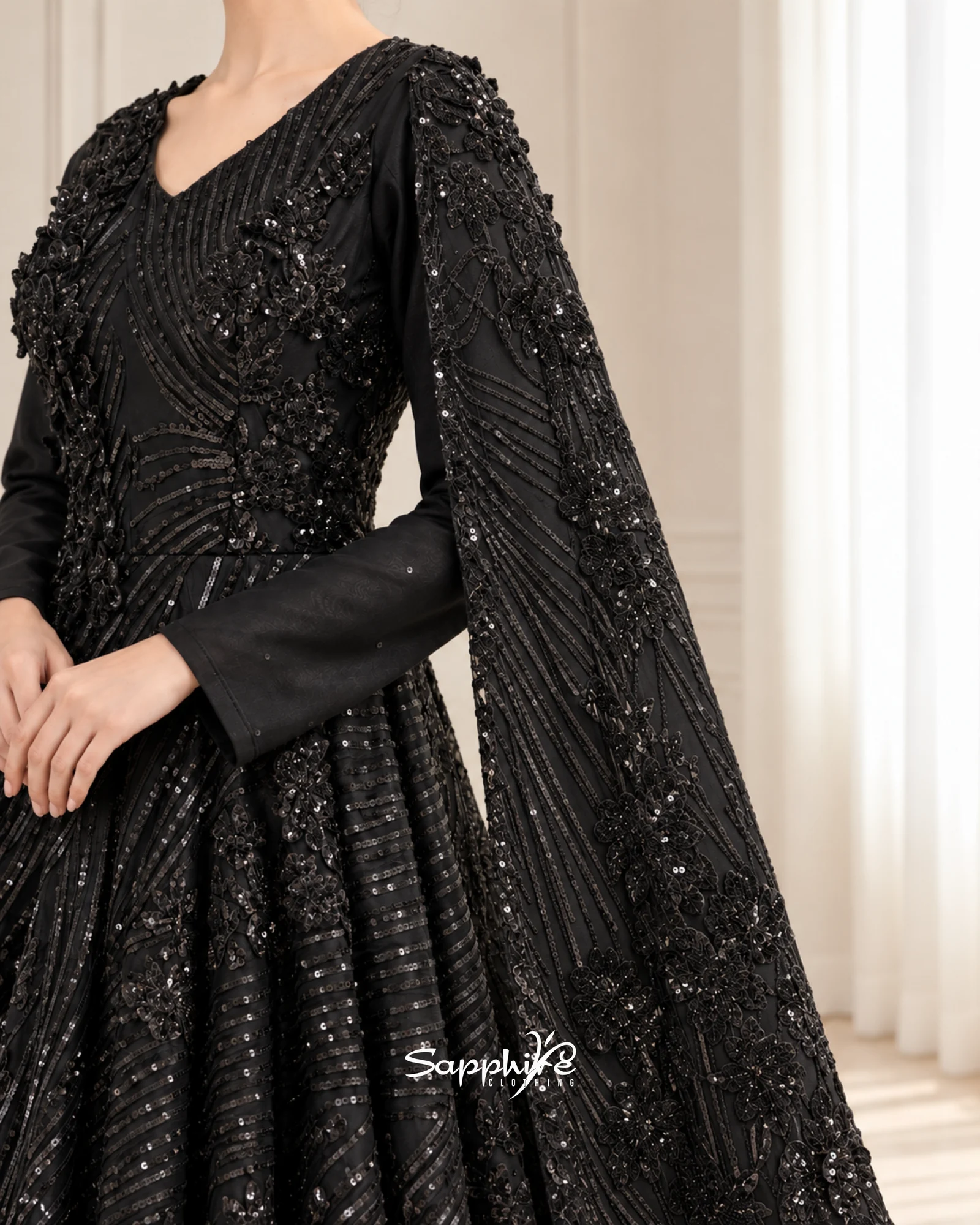 Midnight Bloom 3D Floral Gown detail 5