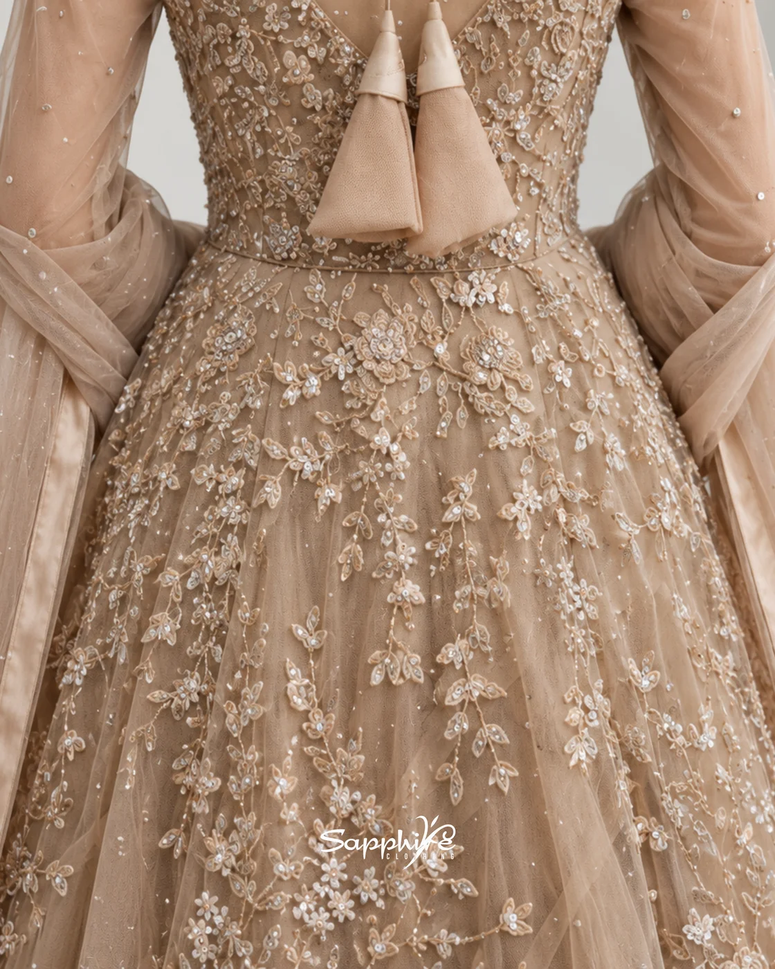 Elara Taupe Floral Embroidered Gown detail 4